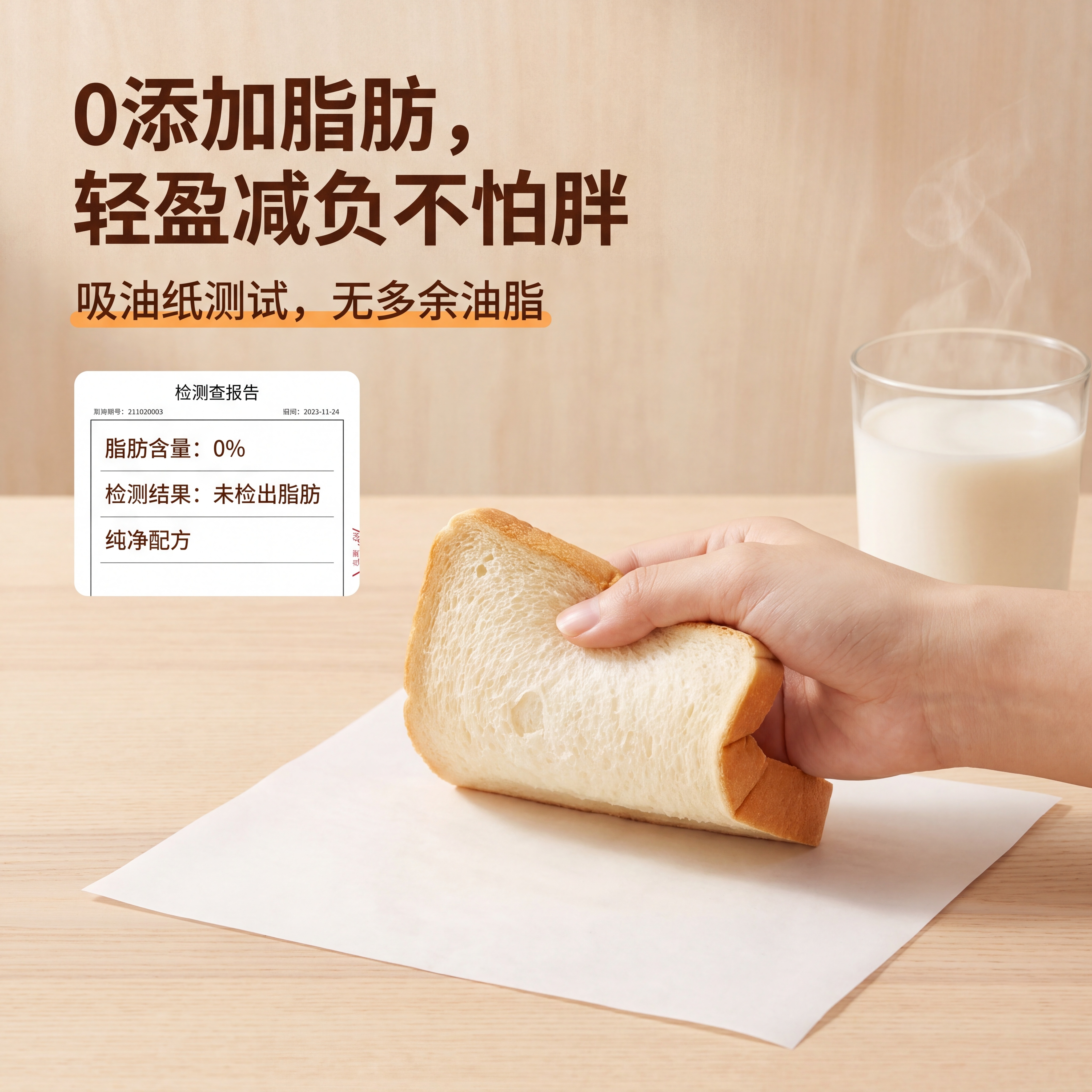 [主图-7] 0添加脂肪信任图，手捏吐司切片，旁边放一张干净吸… - 图片创意预览