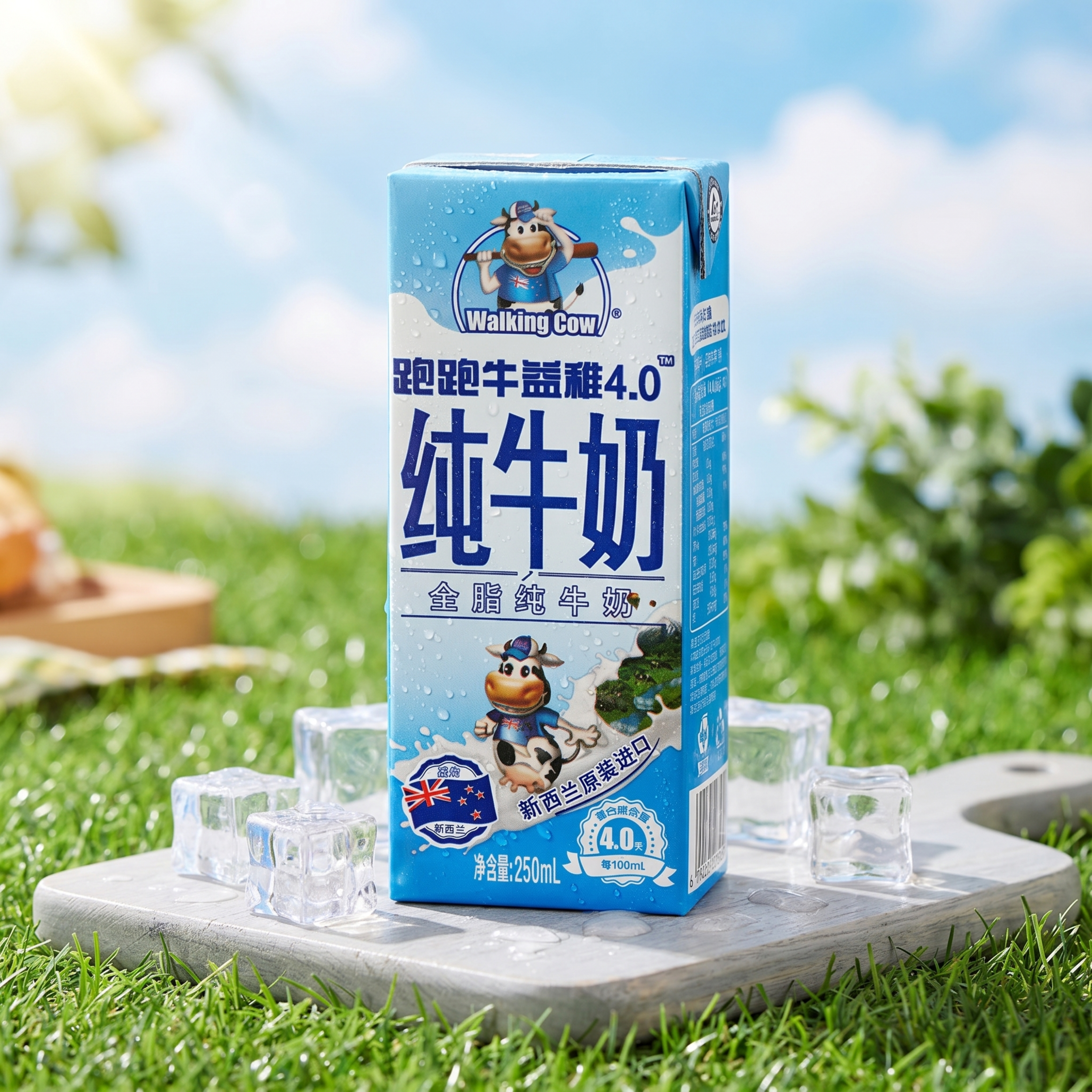 超写实电商产品摄影。 主体：纯牛奶包装盒严格参照上传产品图，完… - 图片创意预览