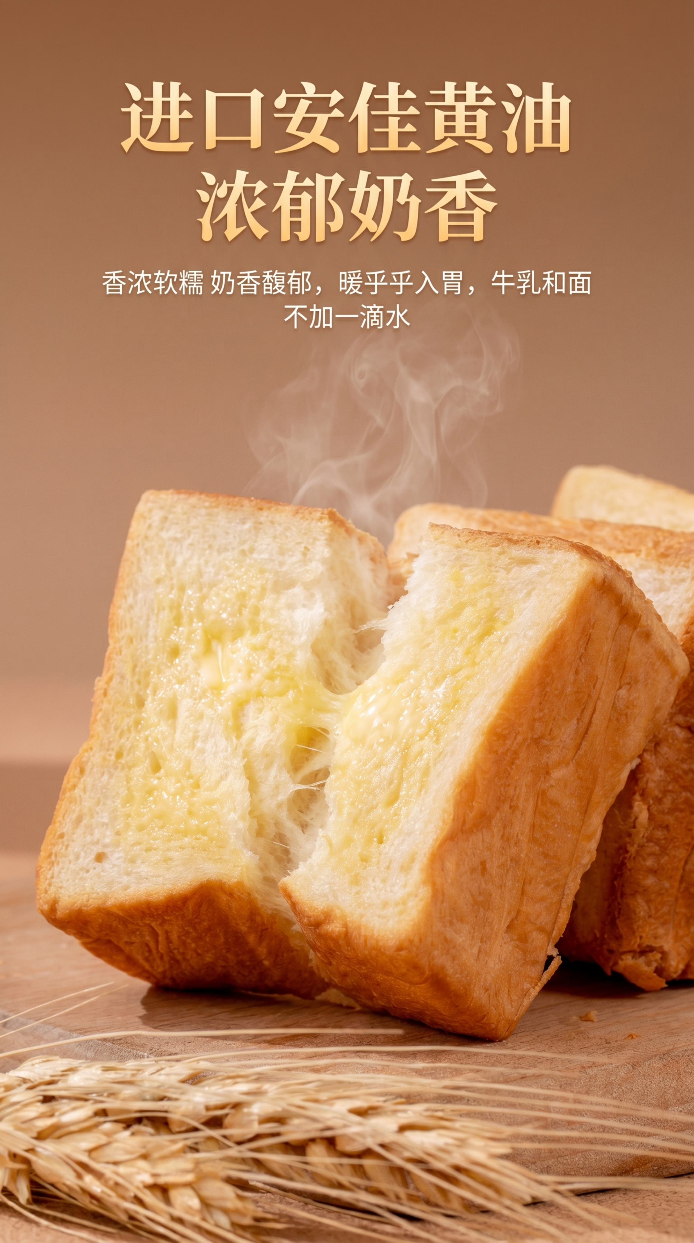 电商详情页卖点展示，口袋黄油吐司面包，标题“进口安佳黄油 浓郁… - 图片创意预览