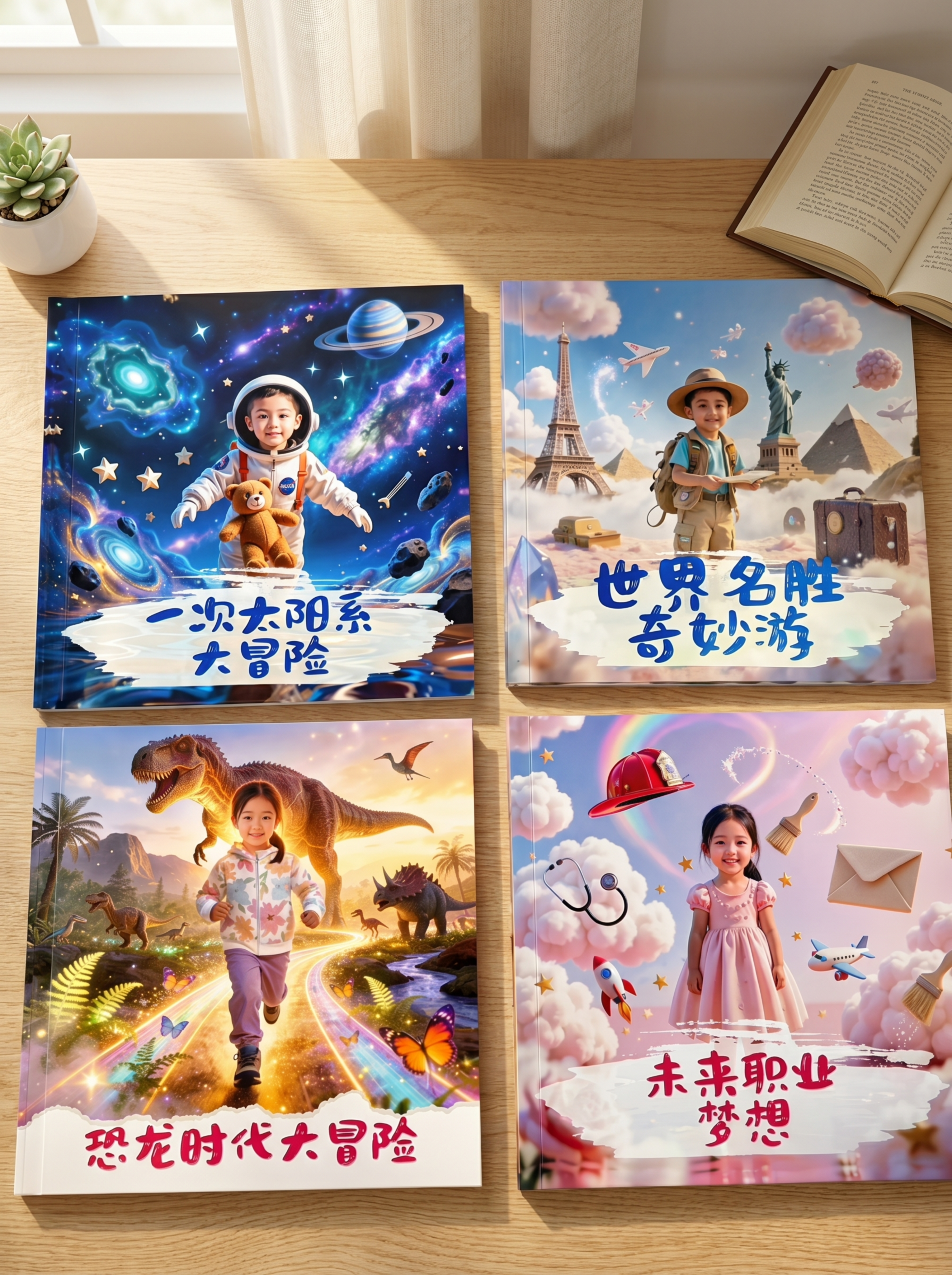 商业级产品摄影 主体：4本绘本严格参照上传产品图，完整保留所有… - 图片创意预览