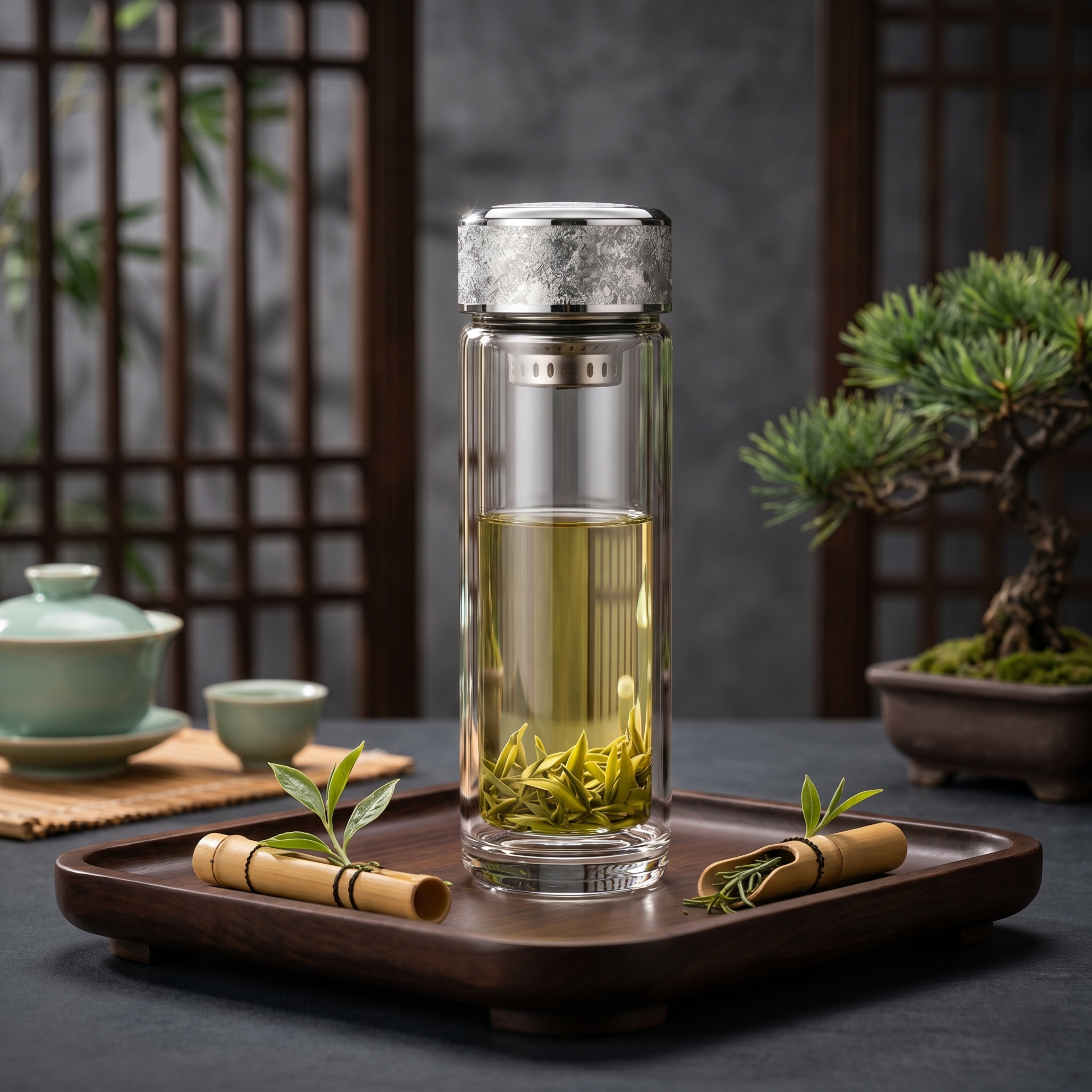 暗色系典雅中式茶室商业摄影，大师级布光调色，超写实质感。 主体… - 图片创意预览