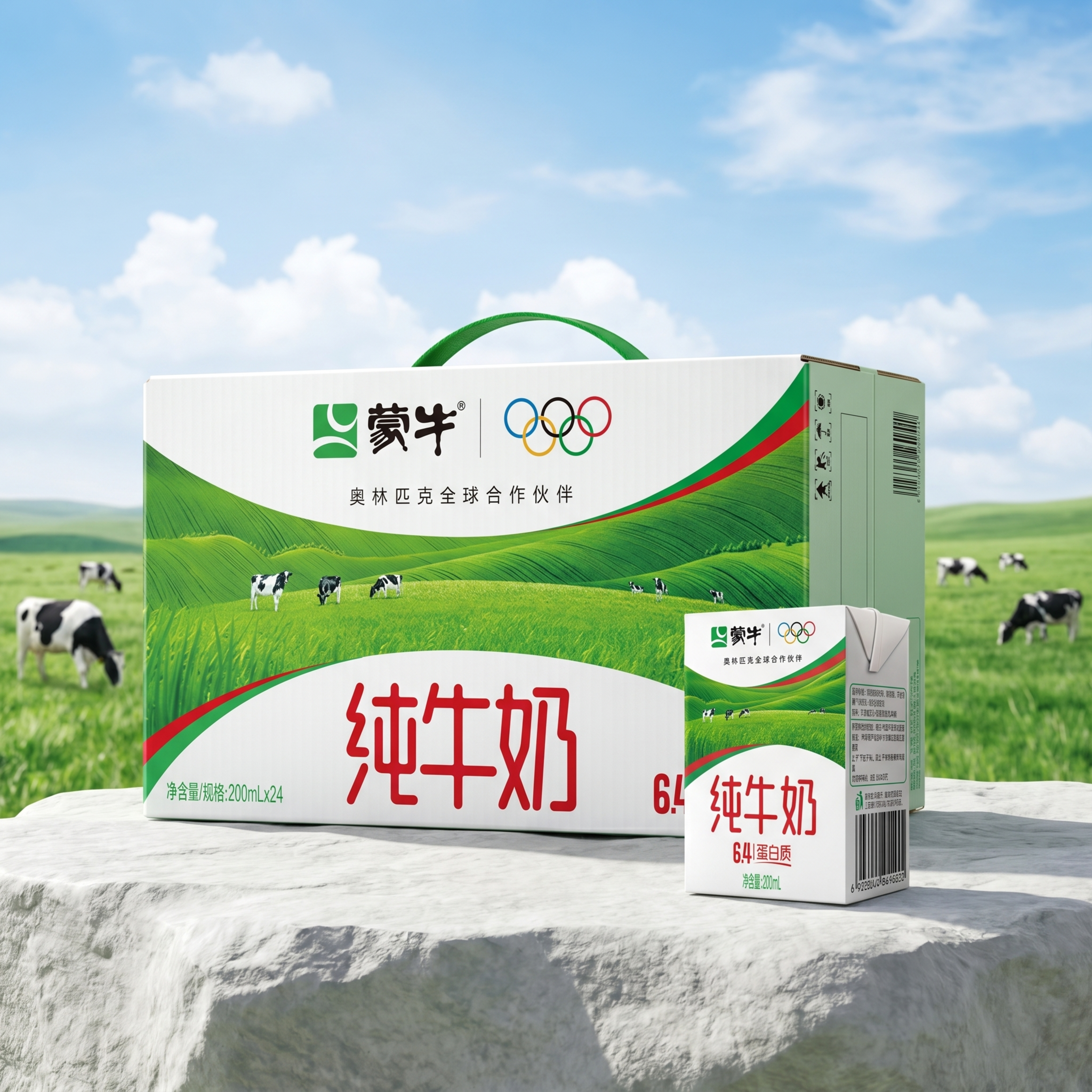 高清电商产品摄影。 主体：蒙牛纯牛奶礼盒严格参照上传产品图，完… - 图片创意预览