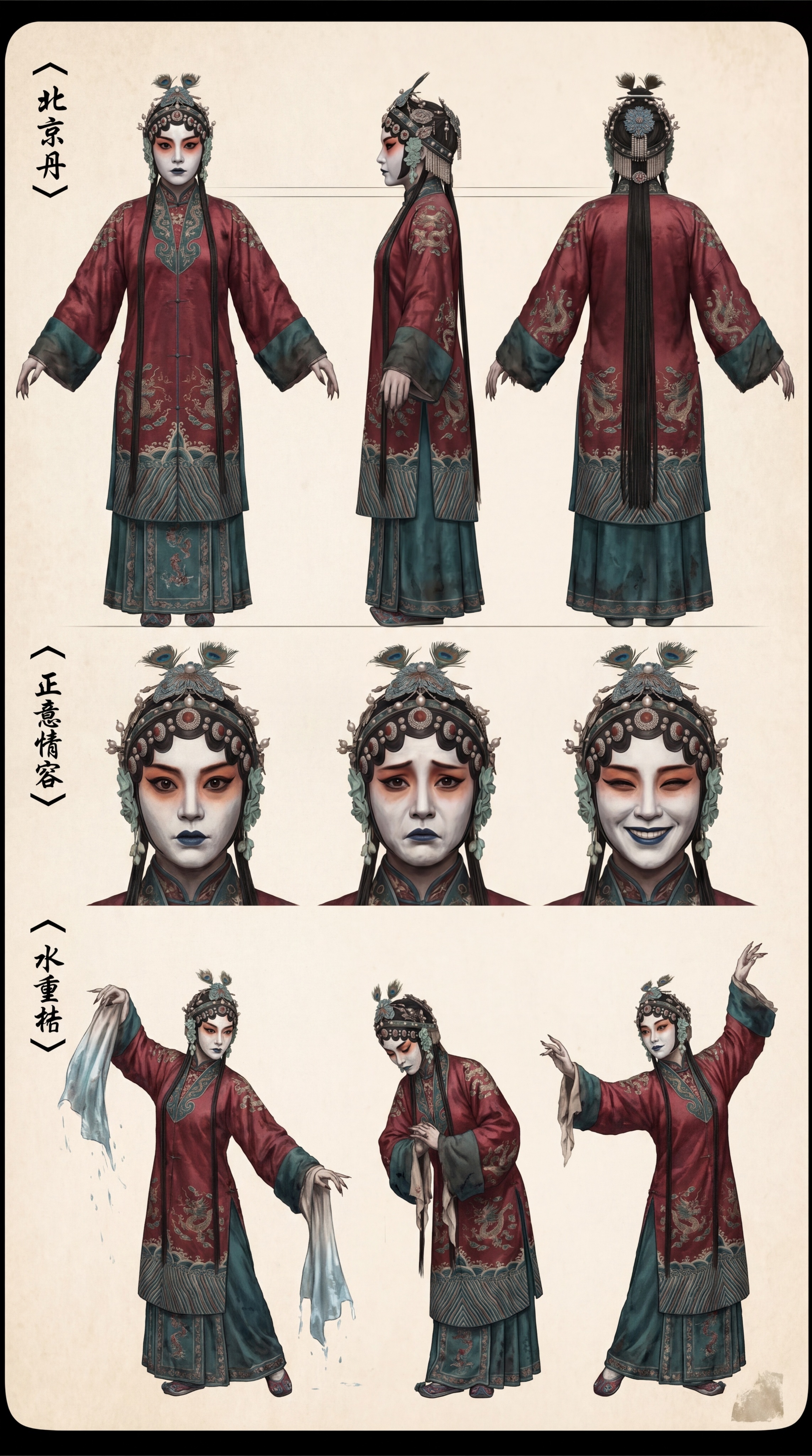 根据参考图生成：3D国漫写实CG风格，京剧花旦角色设定参考图（… - 图片创意预览