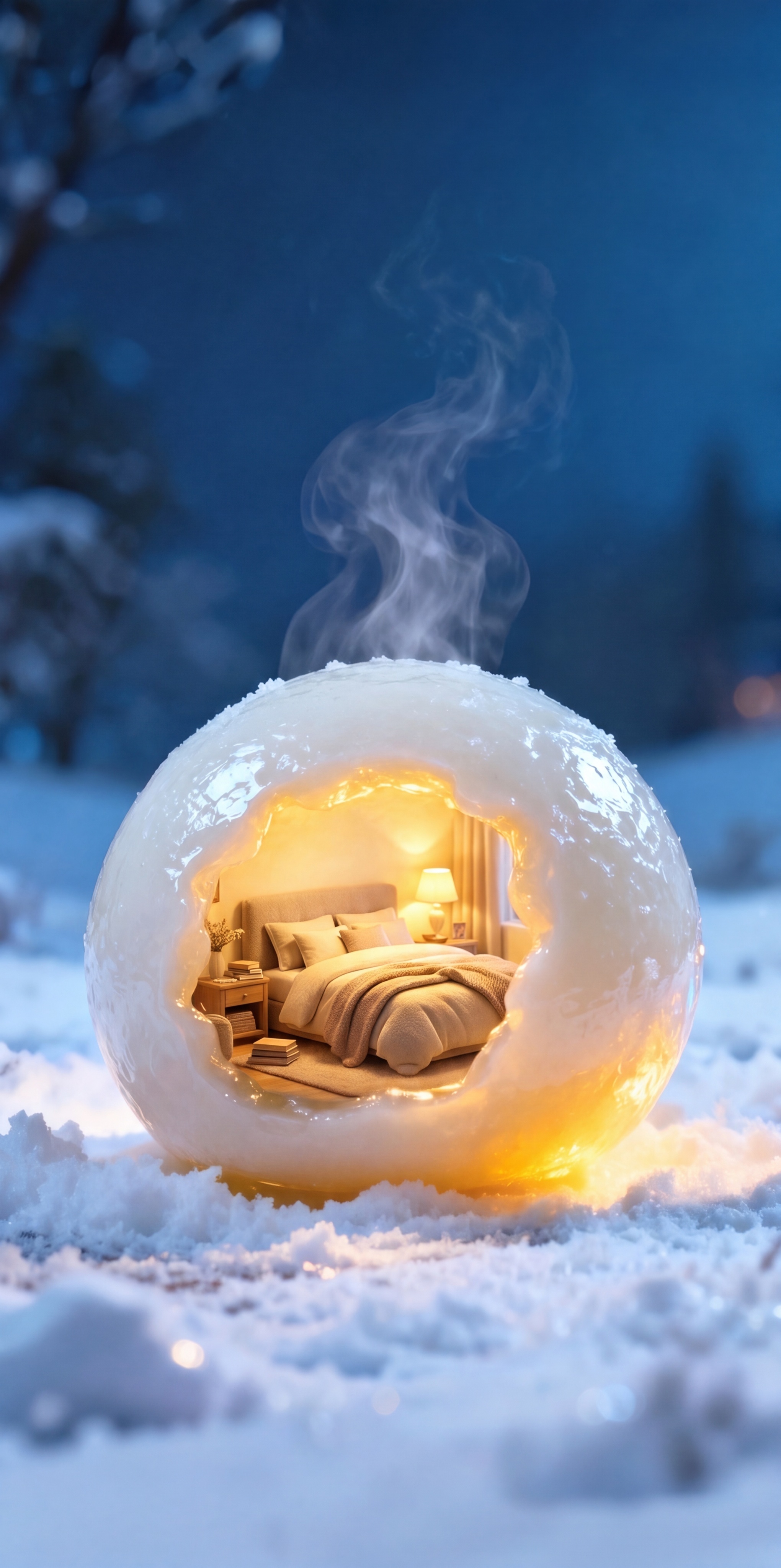 保留原图整体结构和大汤圆外形，去掉所有飘雪，保留深蓝色夜空；去… - 图片创意预览