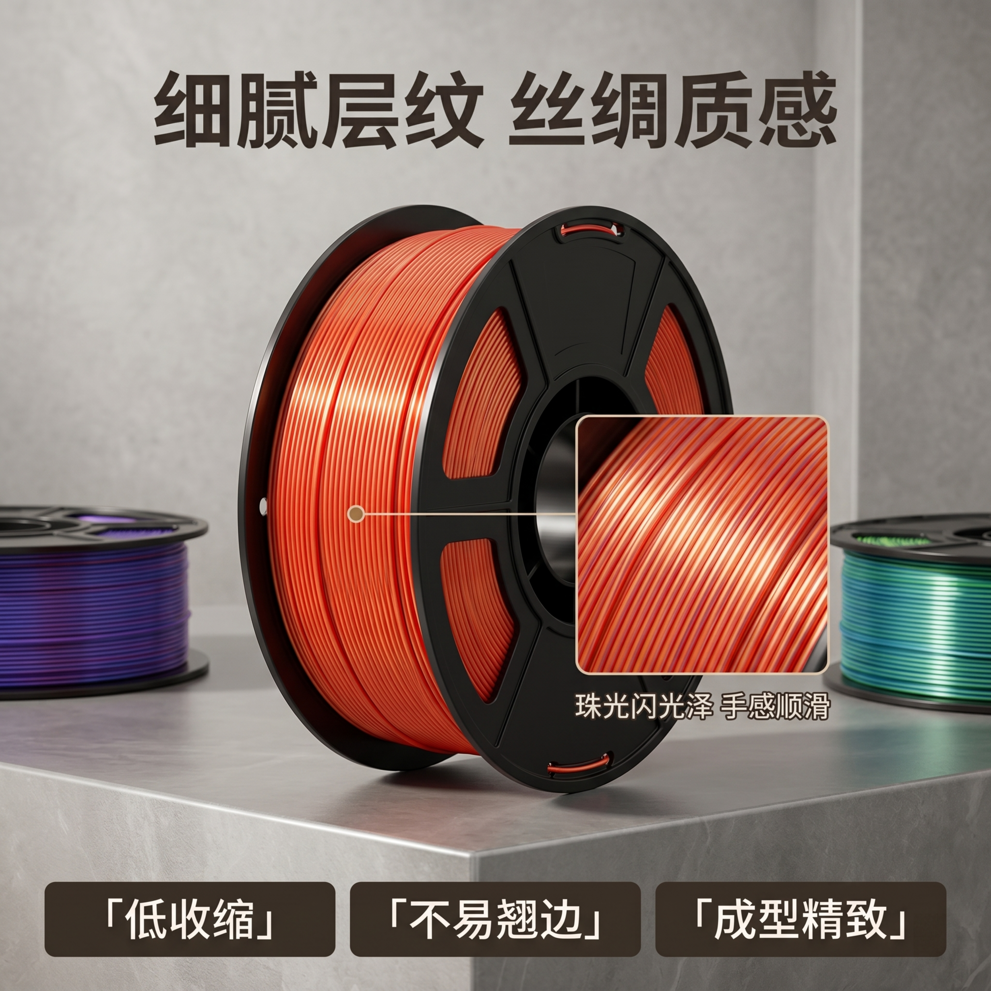 [主图-2] 3D打印PLA丝绸双色线材材质细节主图 [氛围风… - 图片创意预览