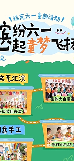 六一儿童节活动游园会卡通可爱风活动回顾宣传长图海报