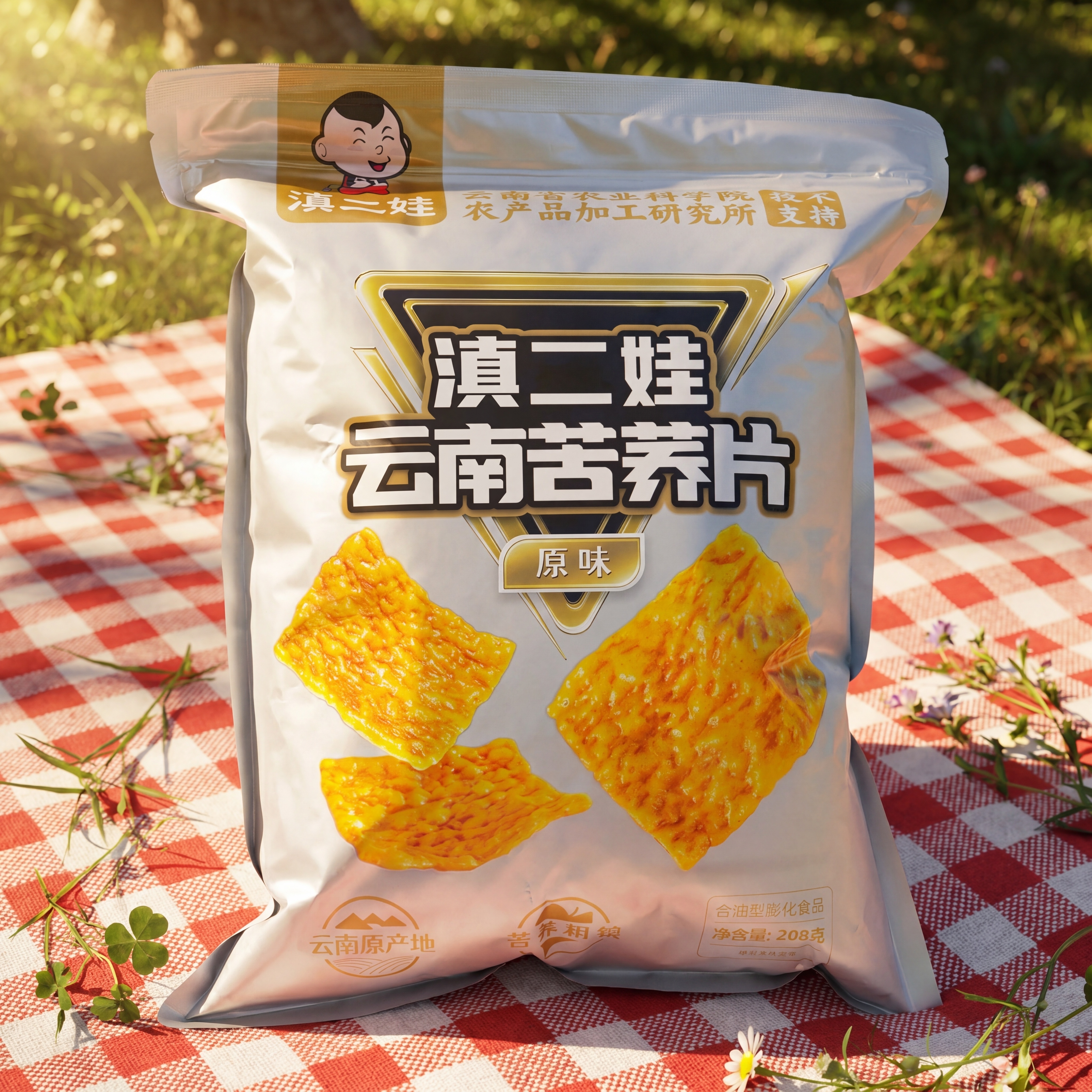 将原图替换为户外野餐场景，零食严格参照上传产品图，完整保留包装… - 图片创意预览