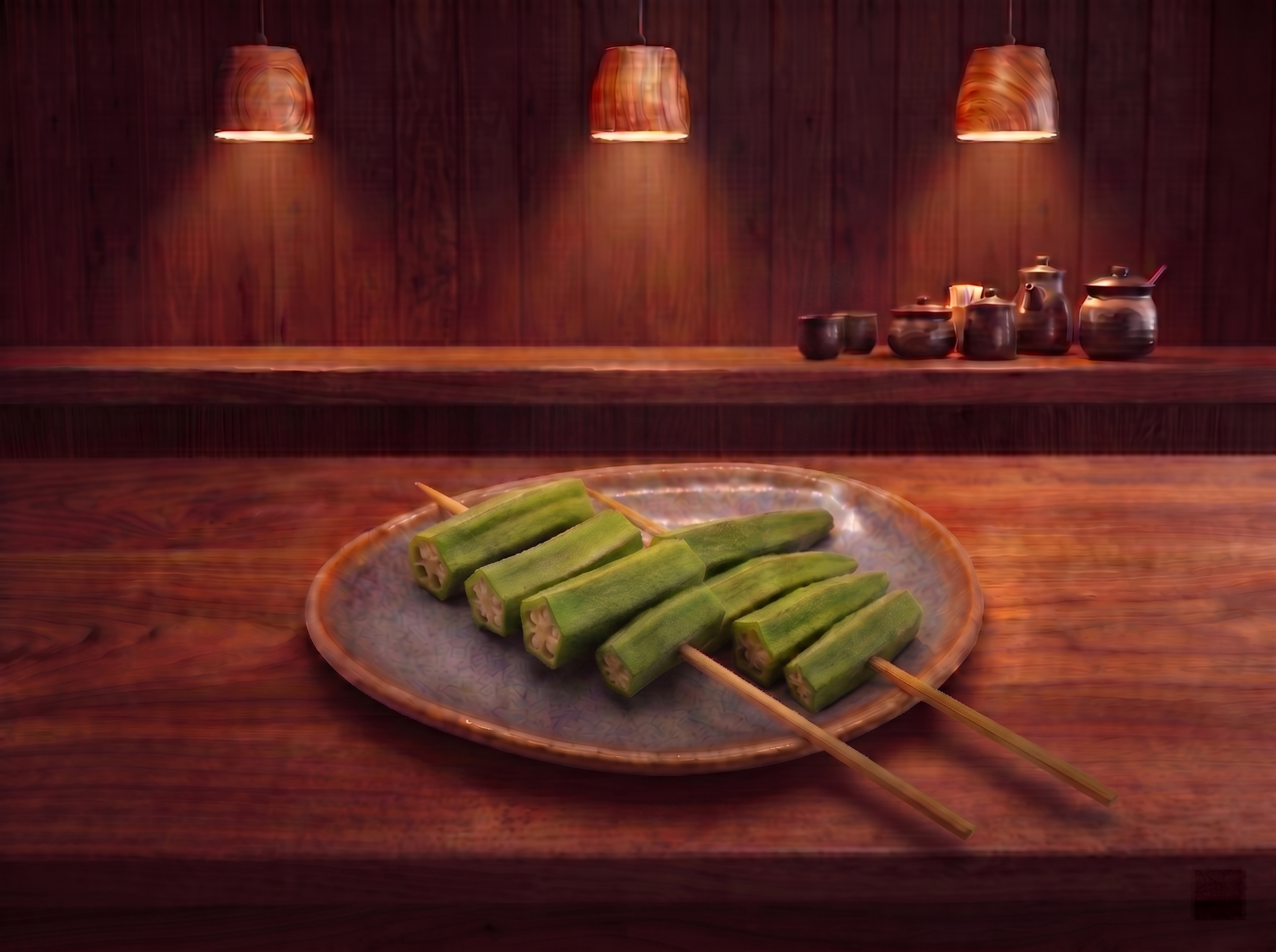 秋葵烤串，参照上传图片image1保留所有现有场景和生秋葵状态… - 图片创意预览
