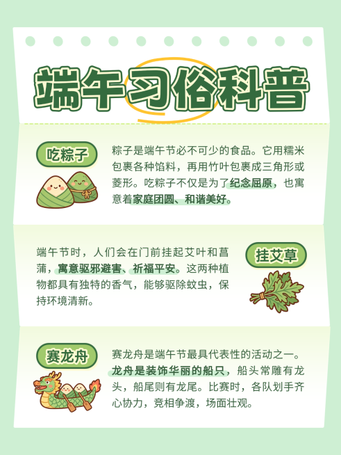 端午习俗科普传统节日知识分享简约清新小红书配图预览效果