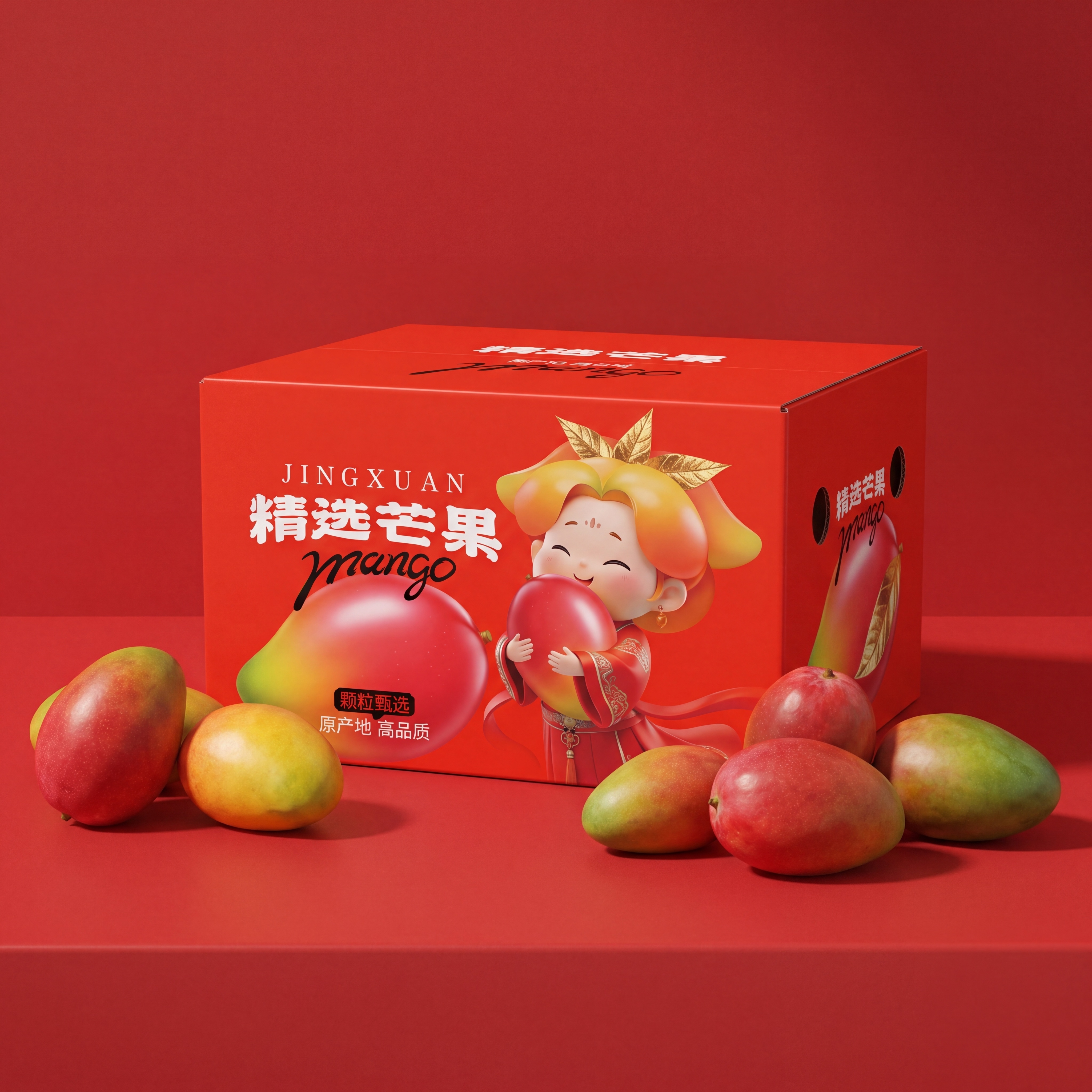 精选芒果包装盒严格参照上传产品图，完整保留所有可见组件、轮廓、… - 图片创意预览