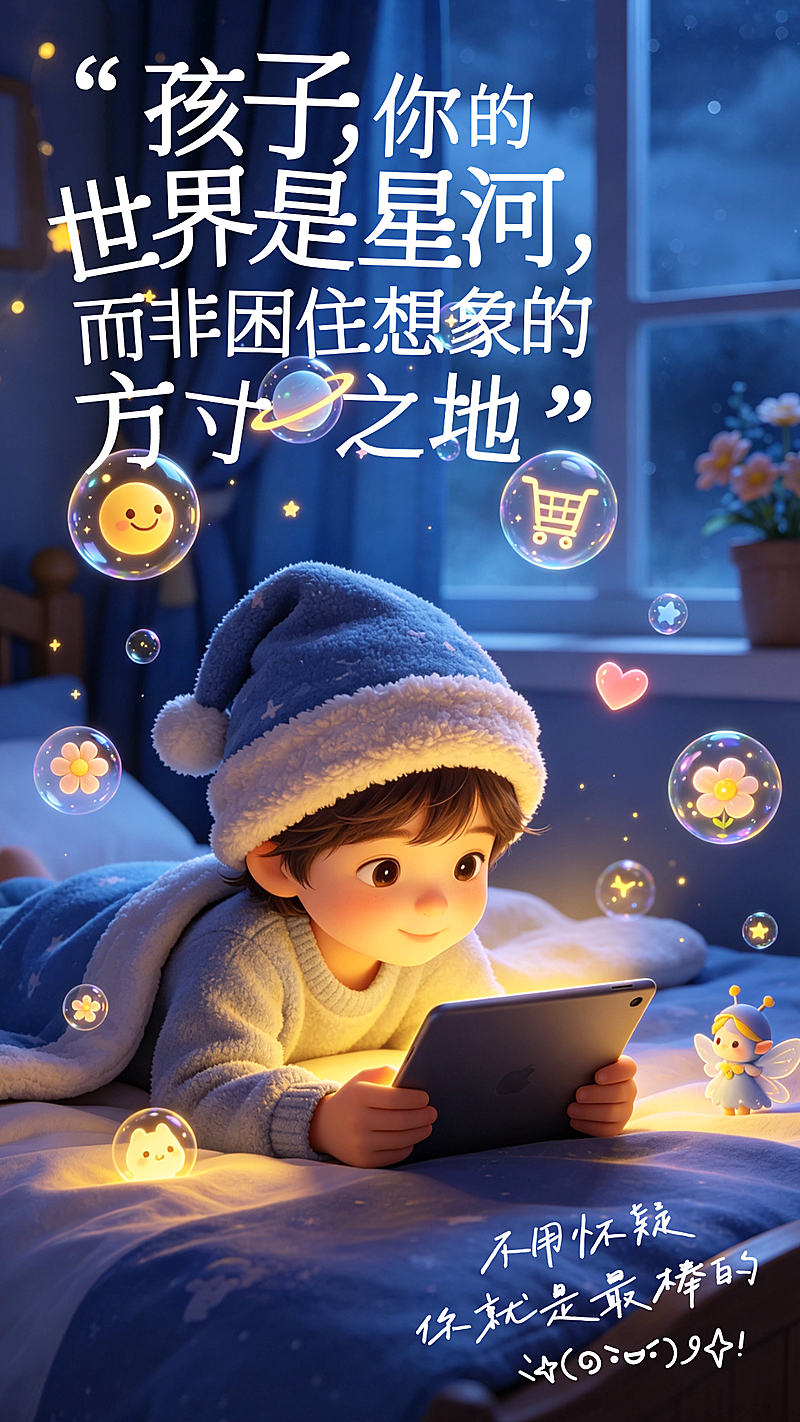 激励孩子正能量文案梦幻温馨感竖版海报