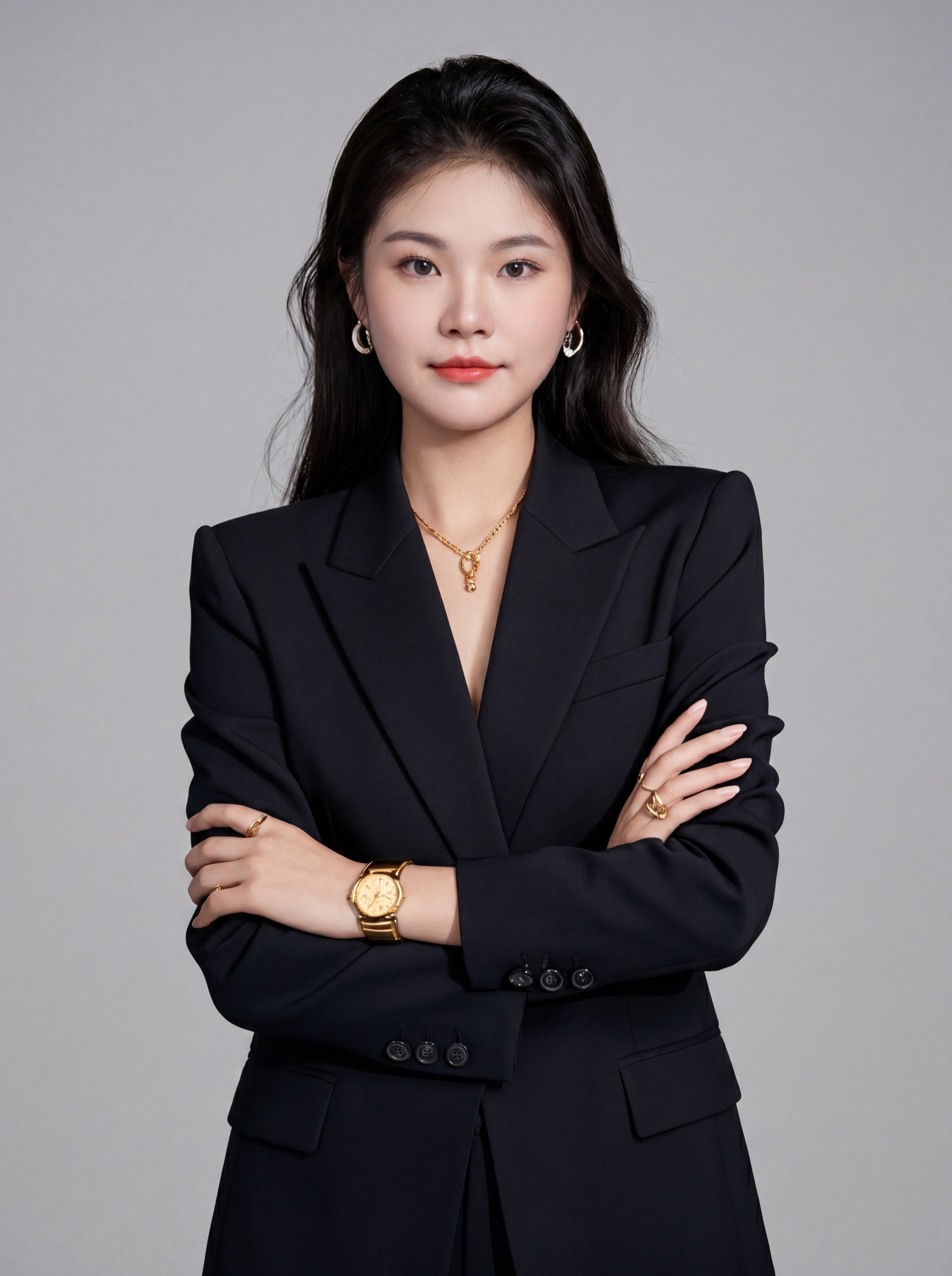 参考图中保留人物脸型、发型、年龄等特征生成职场形象照，标准焦段… - 图片创意预览