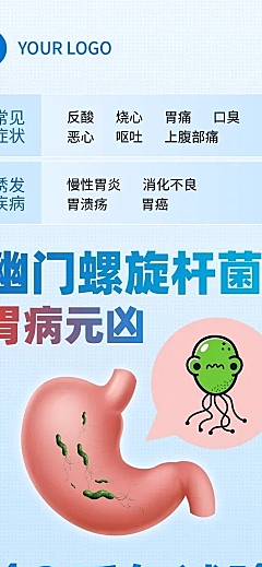简约健康知识科普肠胃疾病幽门螺杆菌科普长图海报