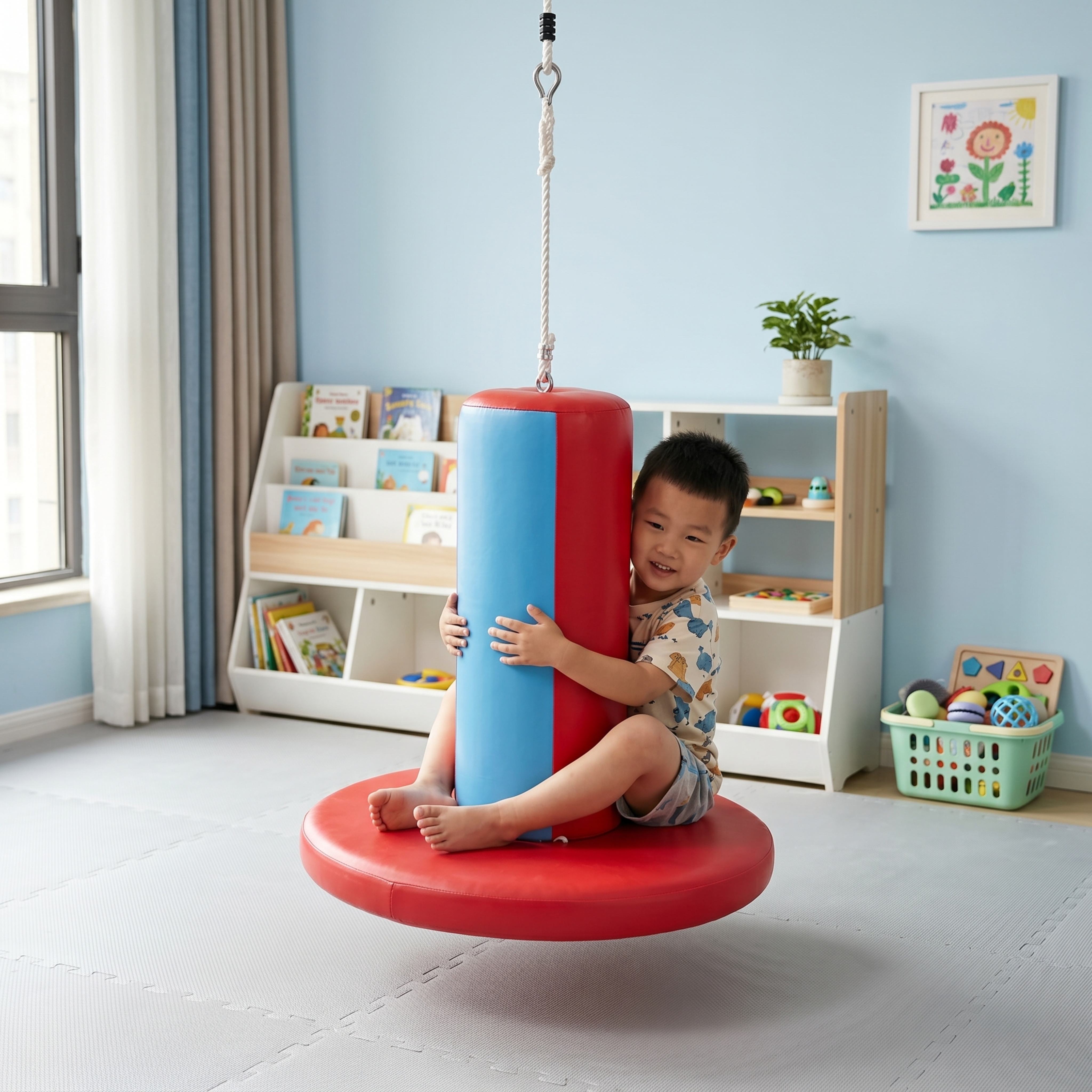商业级产品摄影。 主体：平板秋千严格参照上传产品图，完整保留所… - 图片创意预览