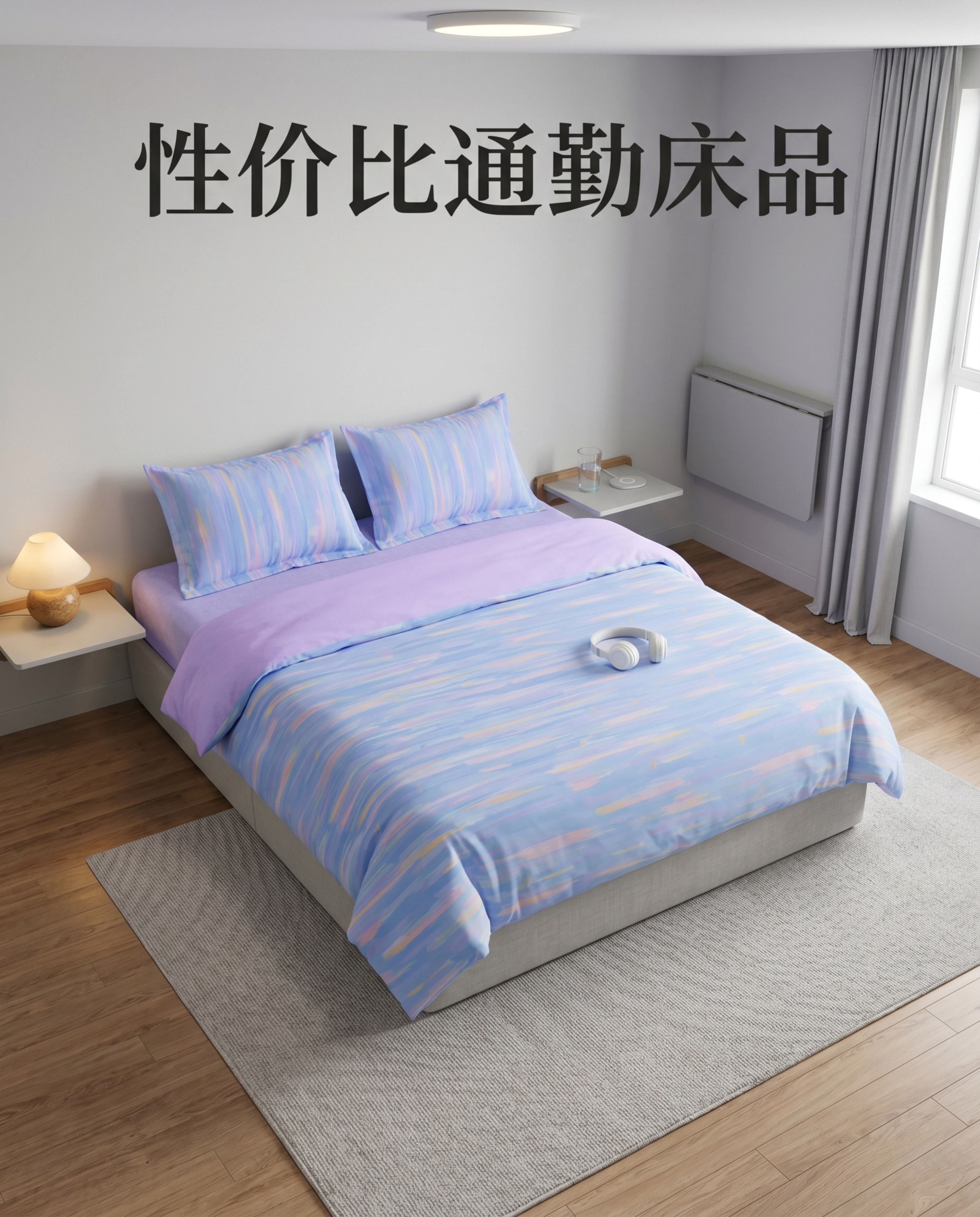 超写实电商主图摄影。 主体：四件套严格参照上传产品图，完整保留… - 图片创意预览