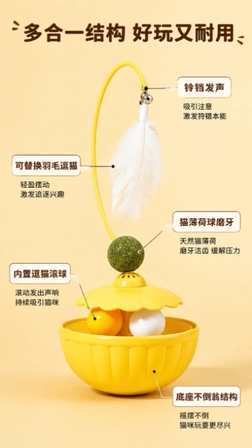 请使用电商详情页技能，生成一套详情页，商品名称为猫玩具不倒翁猫咪自嗨解闷羽毛逗猫棒可拆卸逗猫薄荷球宠物用品，适配拼多多平台，单图比例为9:16，需求屏数为8张。「图片1」预览效果