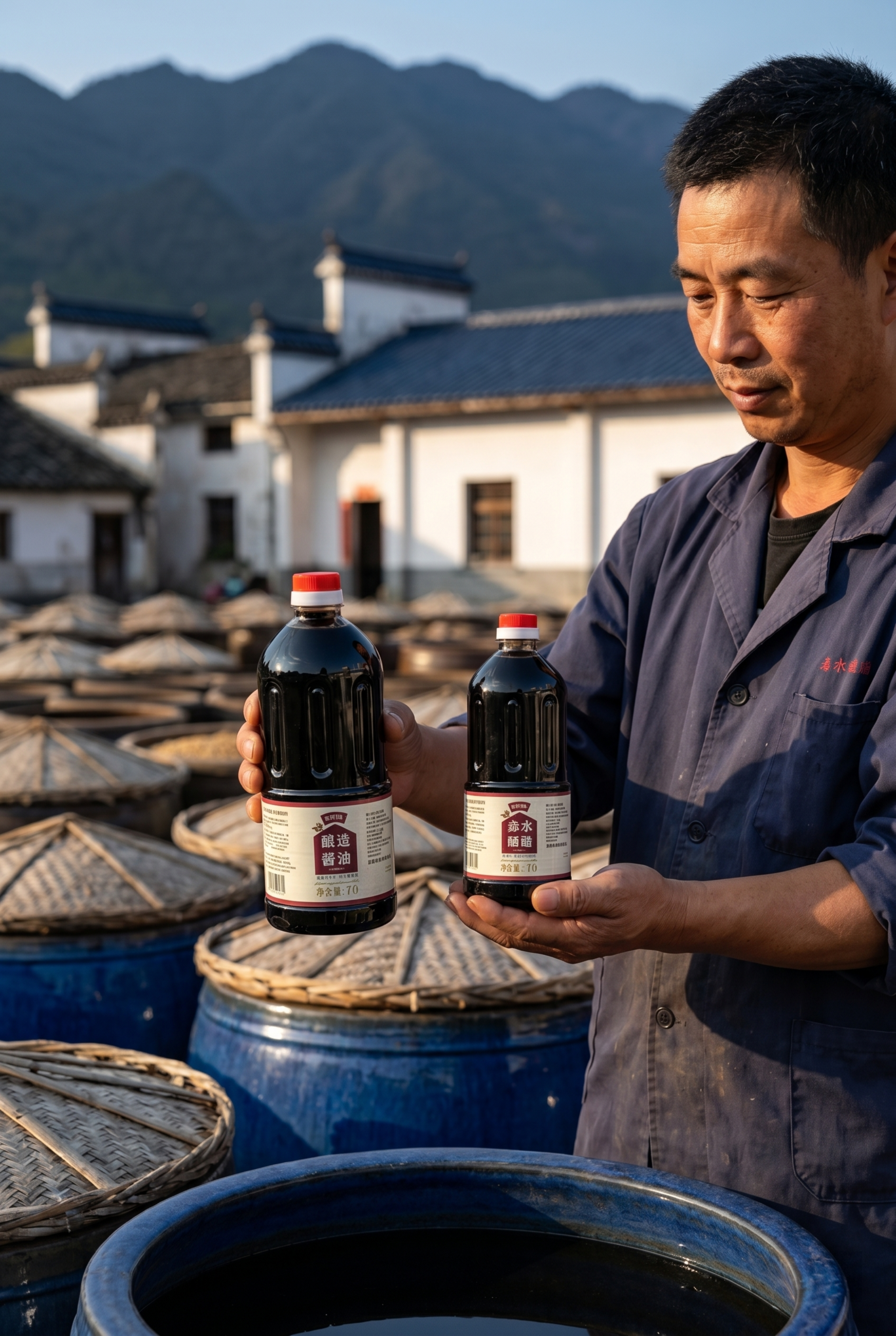 两瓶调味酱（酿造酱油和赤水晒醋）严格参照上传产品图https:… - 图片创意预览