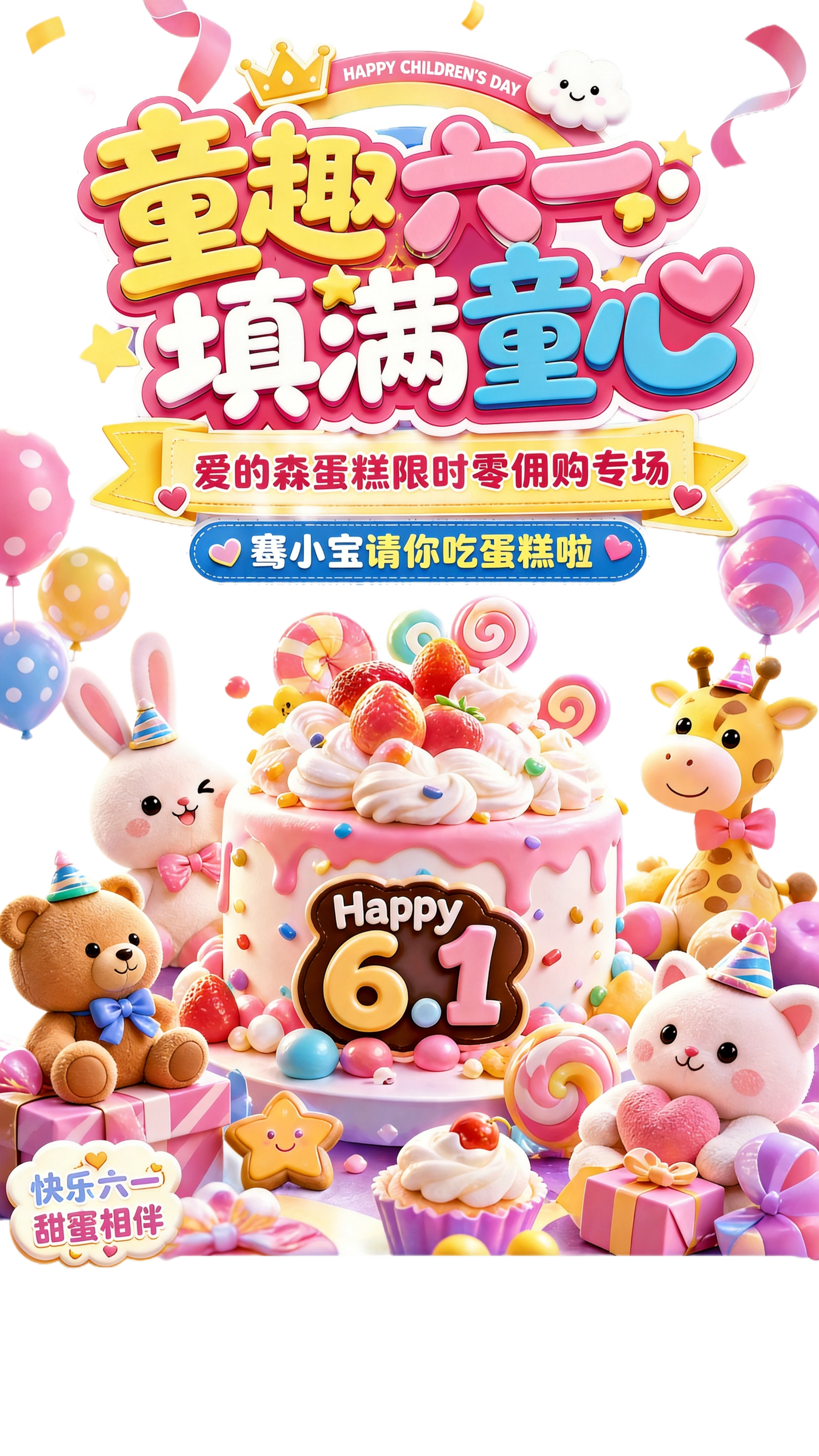 在原图基础上，将小标题中的'巽小宝请你吃蛋糕啦'改为'骞小宝请… - 图片创意预览