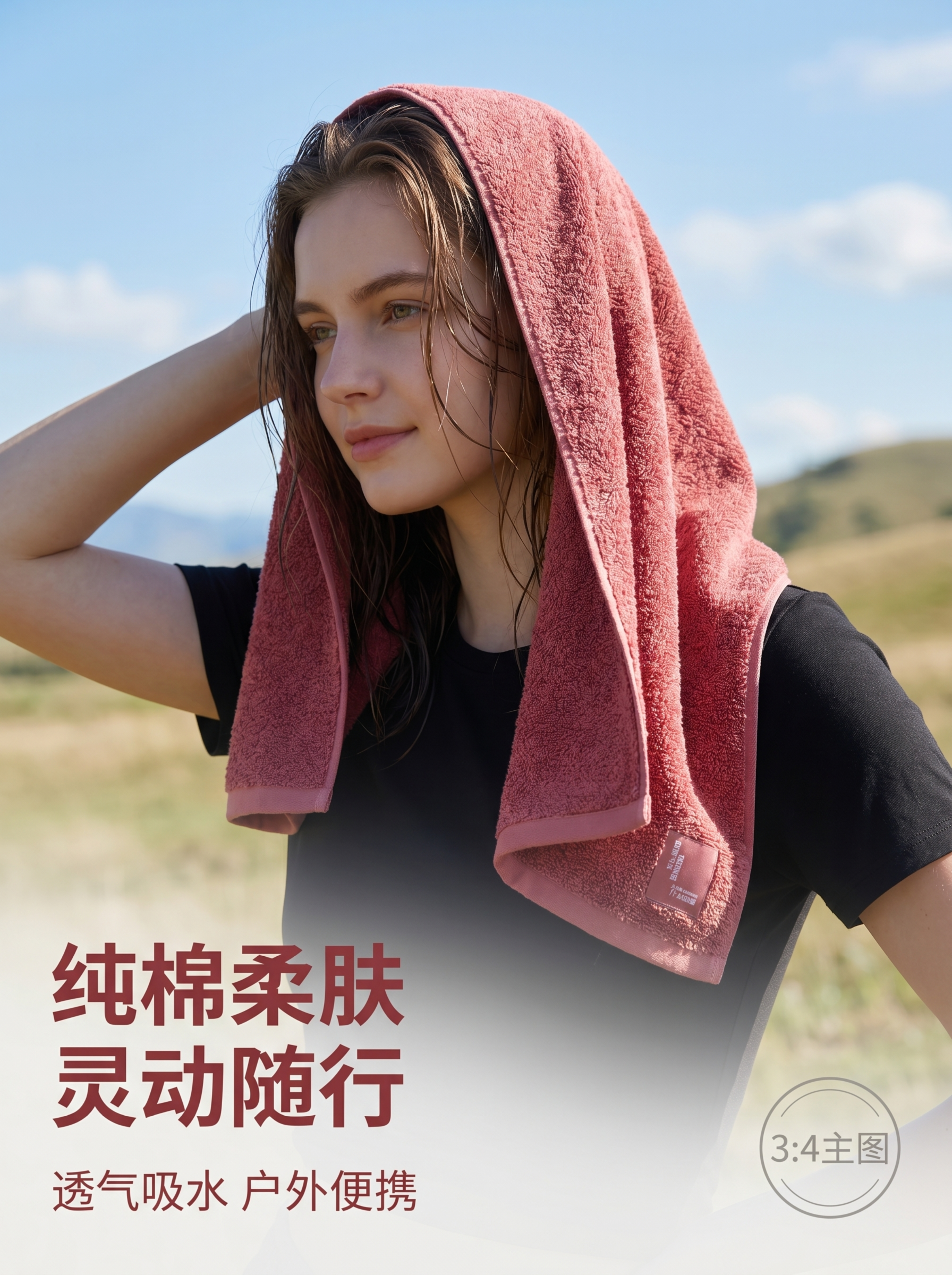 [单张主图] 豆沙红纯棉毛巾 高级氛围感主图。路线判断为高级氛… - 图片创意预览