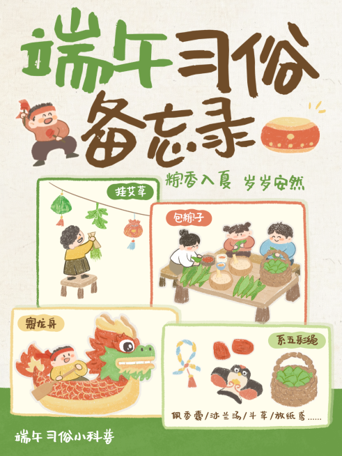 端午节习俗科普手绘清新风小红书封面预览效果