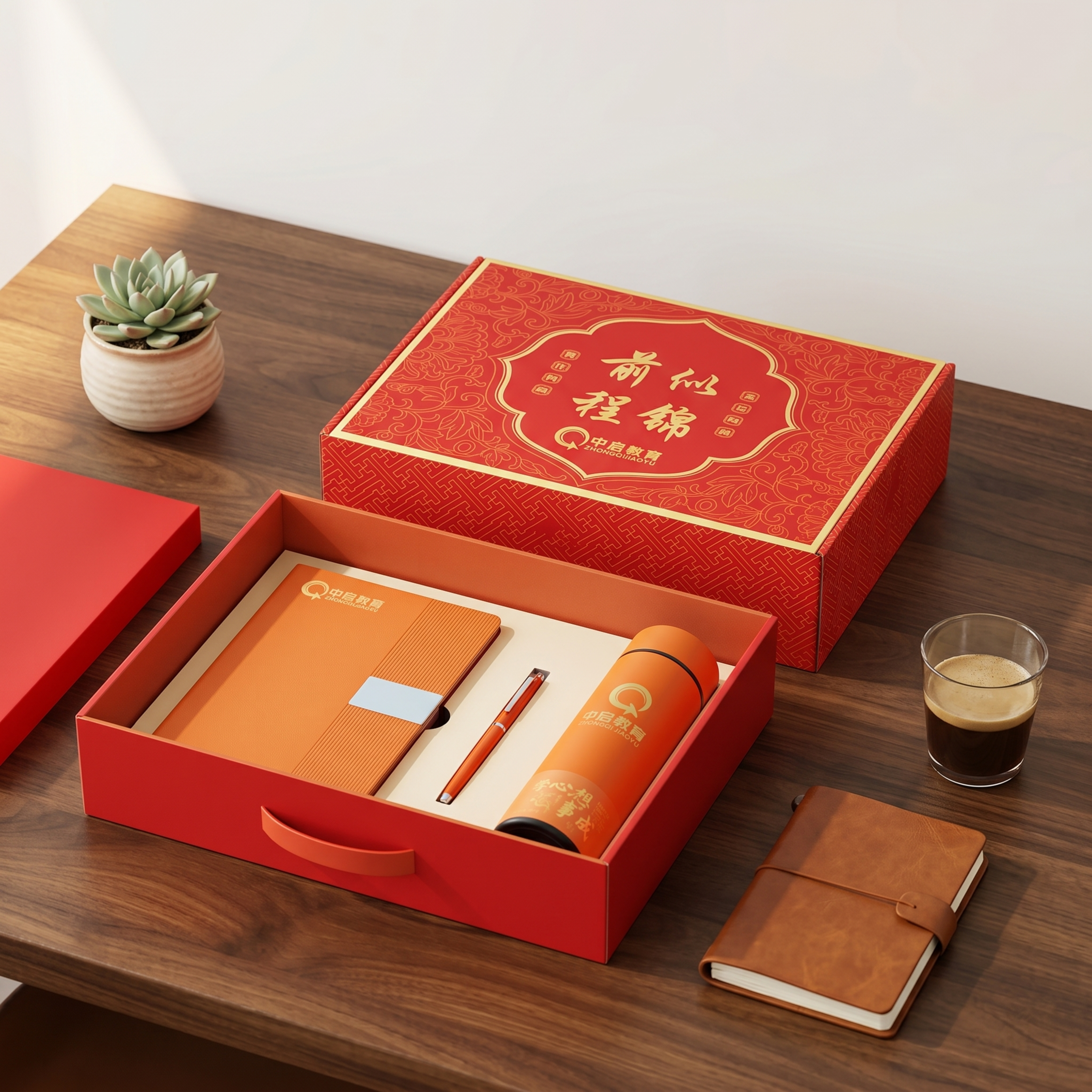 商业级产品摄影。 主体：商务礼盒套装严格参照上传产品图，完整保… - 图片创意预览