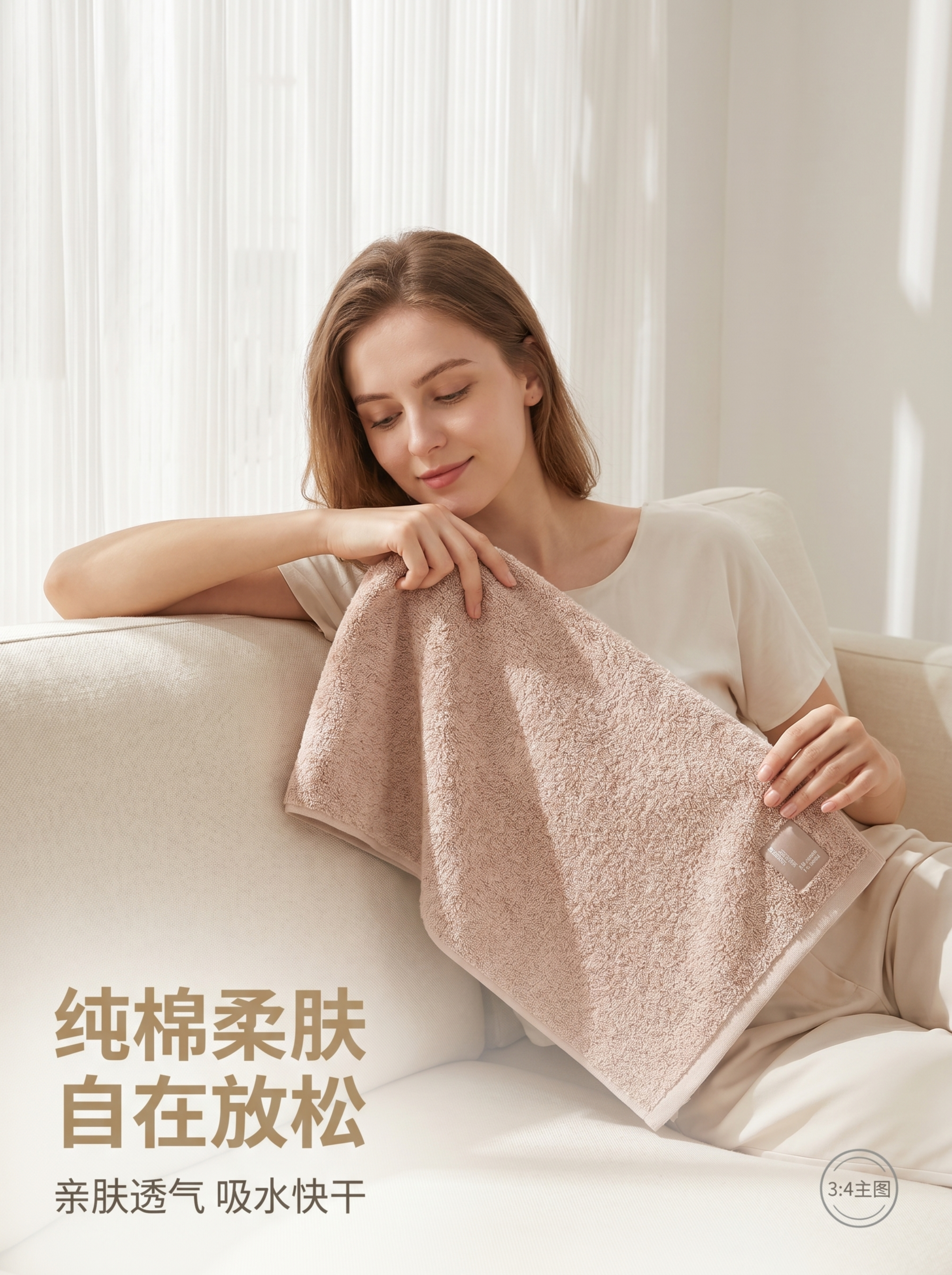 [单张主图] 浅卡其色纯棉毛巾 高级氛围感真实使用主图。路线判… - 图片创意预览