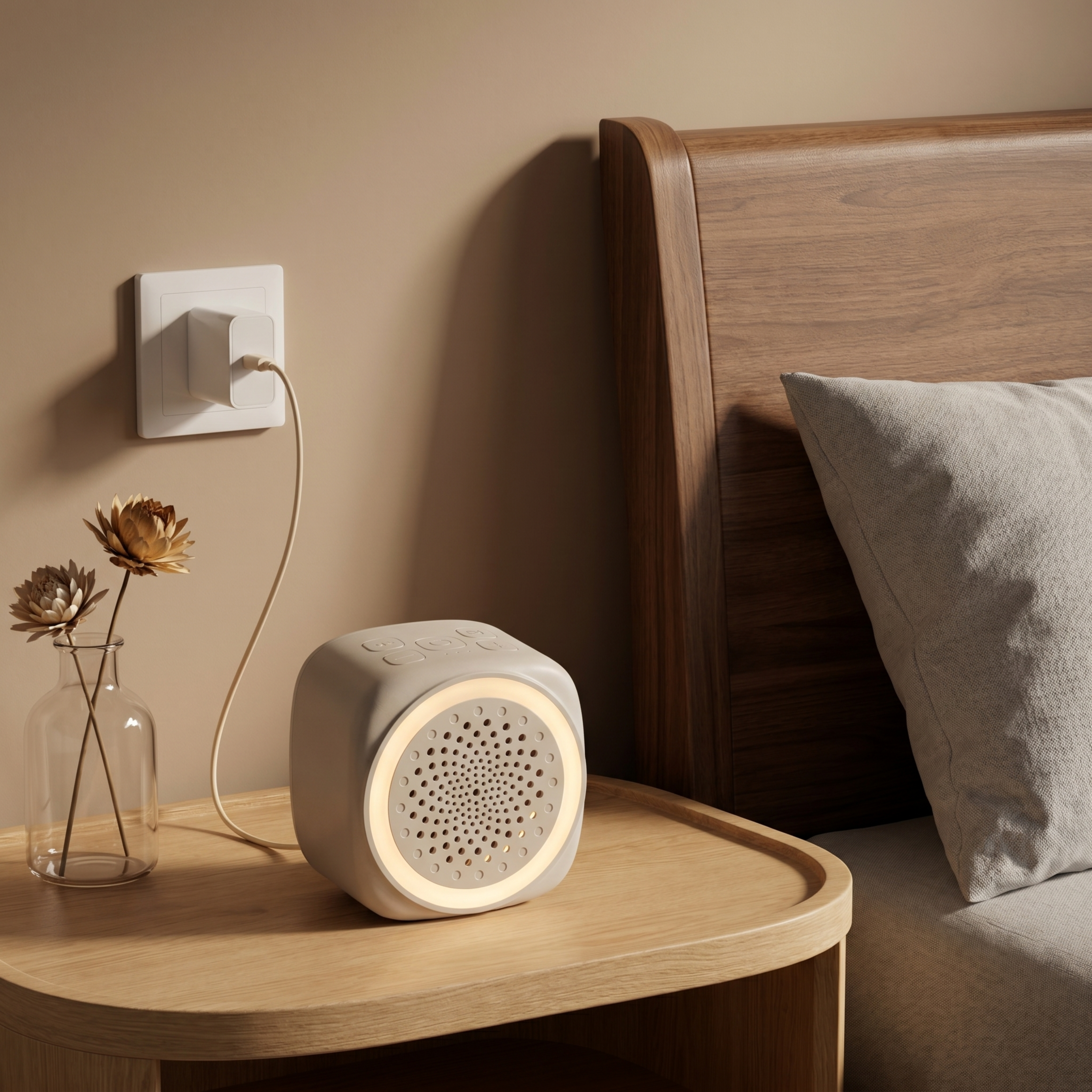 白噪音助眠音箱，严格参照上传产品图（image1），完整保留所… - 图片创意预览