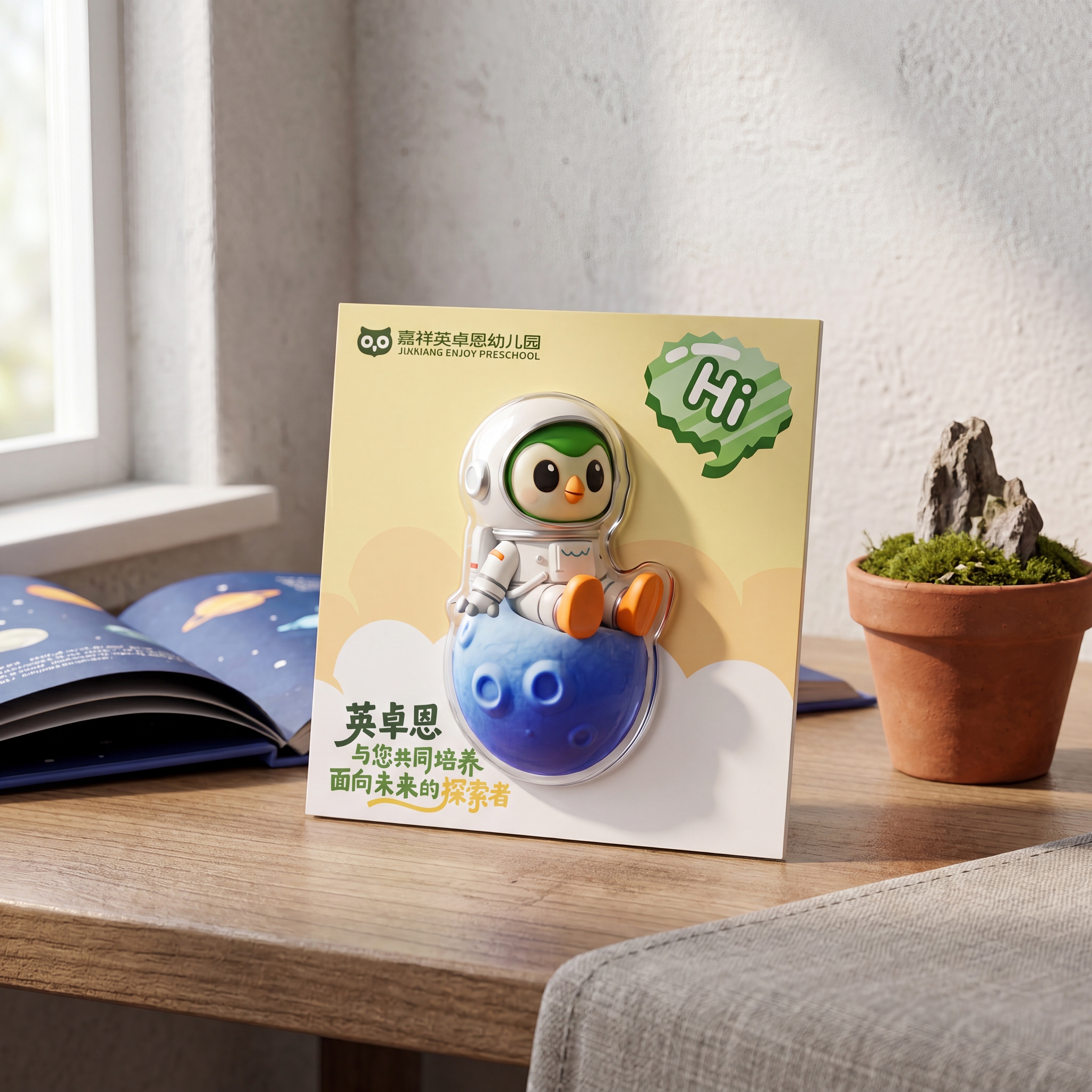 商业级产品摄影。 主体：这款宇航员探索月球造型的幼儿园IP冰箱… - 图片创意预览