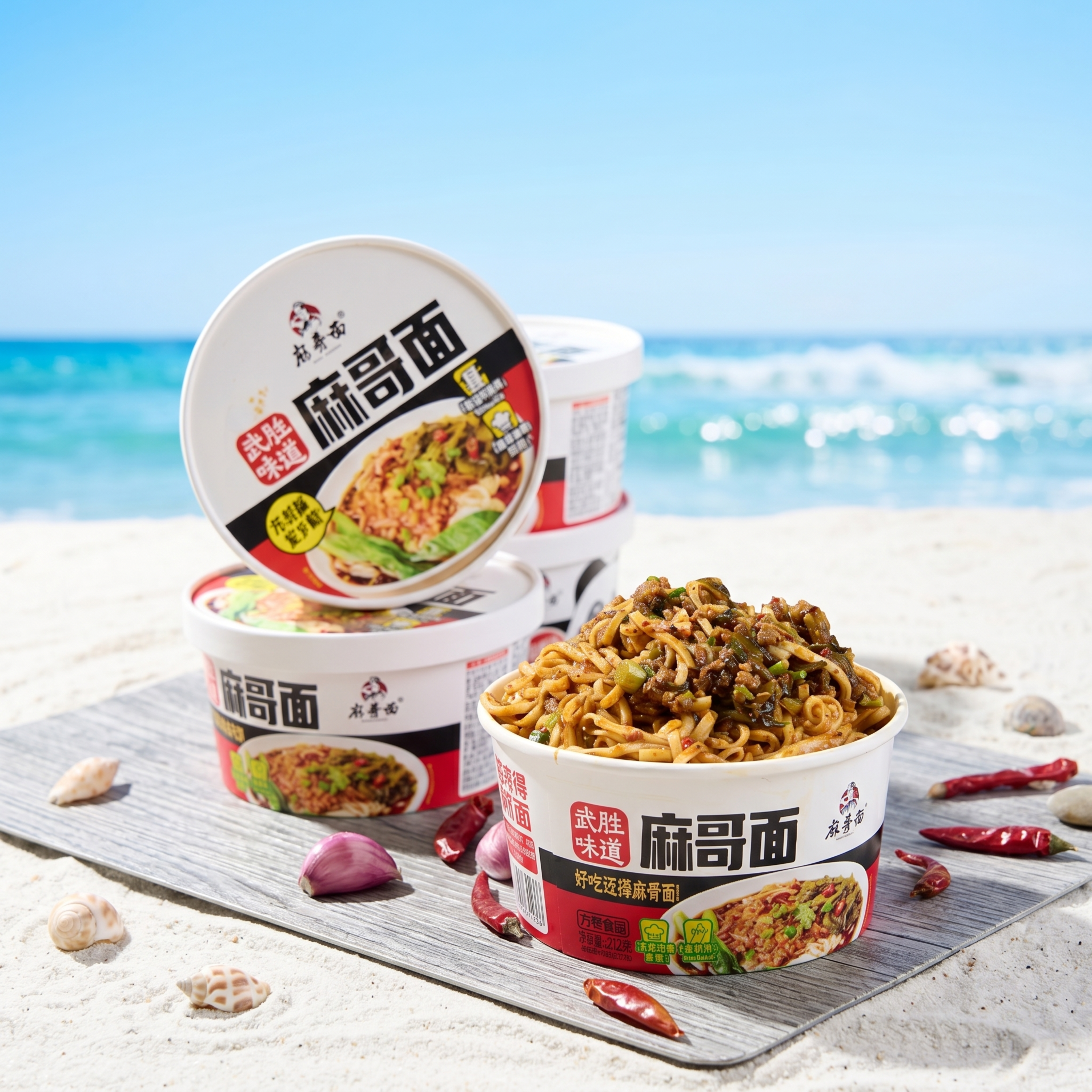 超写实电商食品摄影。 主体：即食面桶和泡好的面条严格参照上传产… - 图片创意预览