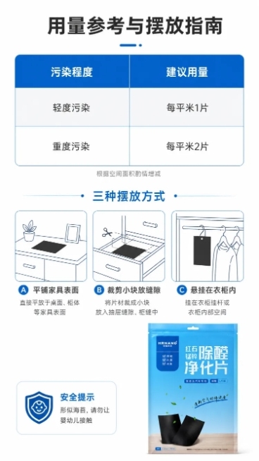 「图片1」，生成一套详情页，商品名称为华瑞纳米（HRNANO）红石锰锌除醛净化片 产品全解析

这款产品是山西华瑞纳米新材料科技有限公司推出的家居&汽车双场景空气净化产品，主打“分解式除醛”，下面为你预览效果