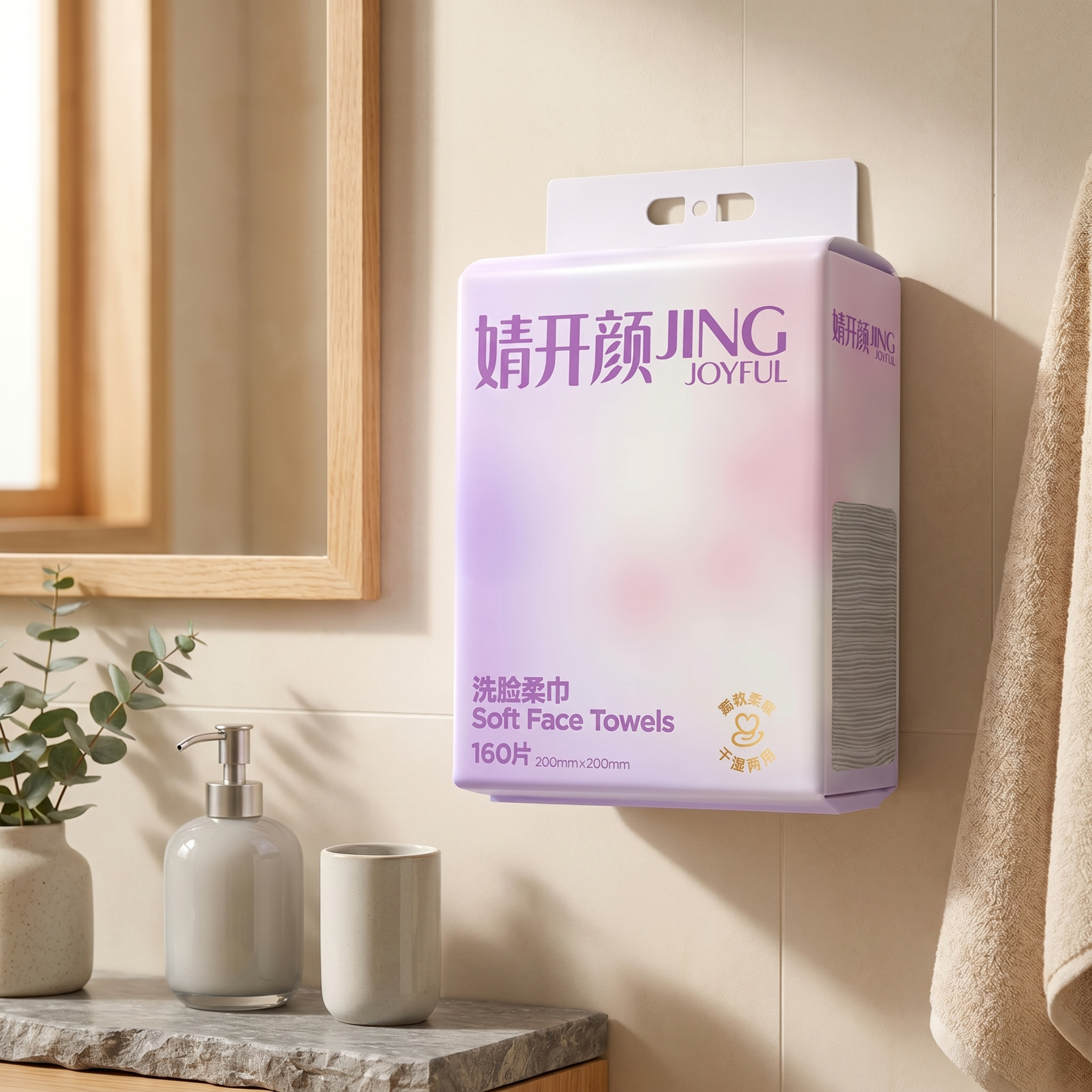 婧开颜洗脸柔巾，严格参照上传产品图（image1），完整保留所… - 图片创意预览