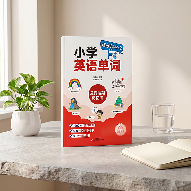 商业级产品摄影。
主体：平装版书籍严格参照上传产品图，完整保留封面组件、轮廓、结构、比例、材质、颜色与产品本体文字信息，清除产品本体之外的卖点/排版角标等营销信息；书脊为软质纸板，无硬壳凸起，整体更轻薄。产品占画面60%~70%，完整不裁切，近景贴近，绝对视觉主导，产品边缘距画面边缘≥6%。
构图：居中构图，视角偏转30°，平视视线高度。
风格：现代极简。
场景概念：周末晨光洒入的书房书桌一角
承载与空间：①桌面，浅灰色哑光岩板，自然纹理；②背景，浅米白乳胶漆墙面，简洁干净。
陪衬物：①书籍左侧，一小盆绿萝盆栽，白陶瓷花盆，奶白色；②书籍右侧，摊开的笔记本，米黄色纸张；③书籍右后方，透明玻璃咖啡杯装半杯清水，透明无色。
配色：主色调浅灰色占60%，辅助色米白色占25%，点缀色绿色占15%，画面实际颜色4种：浅灰 / 米白 / 暖棕 / 嫩绿
材质：画面实际材质4种：岩板 / 乳胶漆 / 陶瓷 / 玻璃
光影：主光从左侧斜前45°侧窗自然光进入，照亮书籍封面正面，辅光为墙面环境反射补光，产品边缘有柔和轮廓光，纸张哑光柔和反光。
参数：4K写实光追。严格锁定宽高比为 1:1。