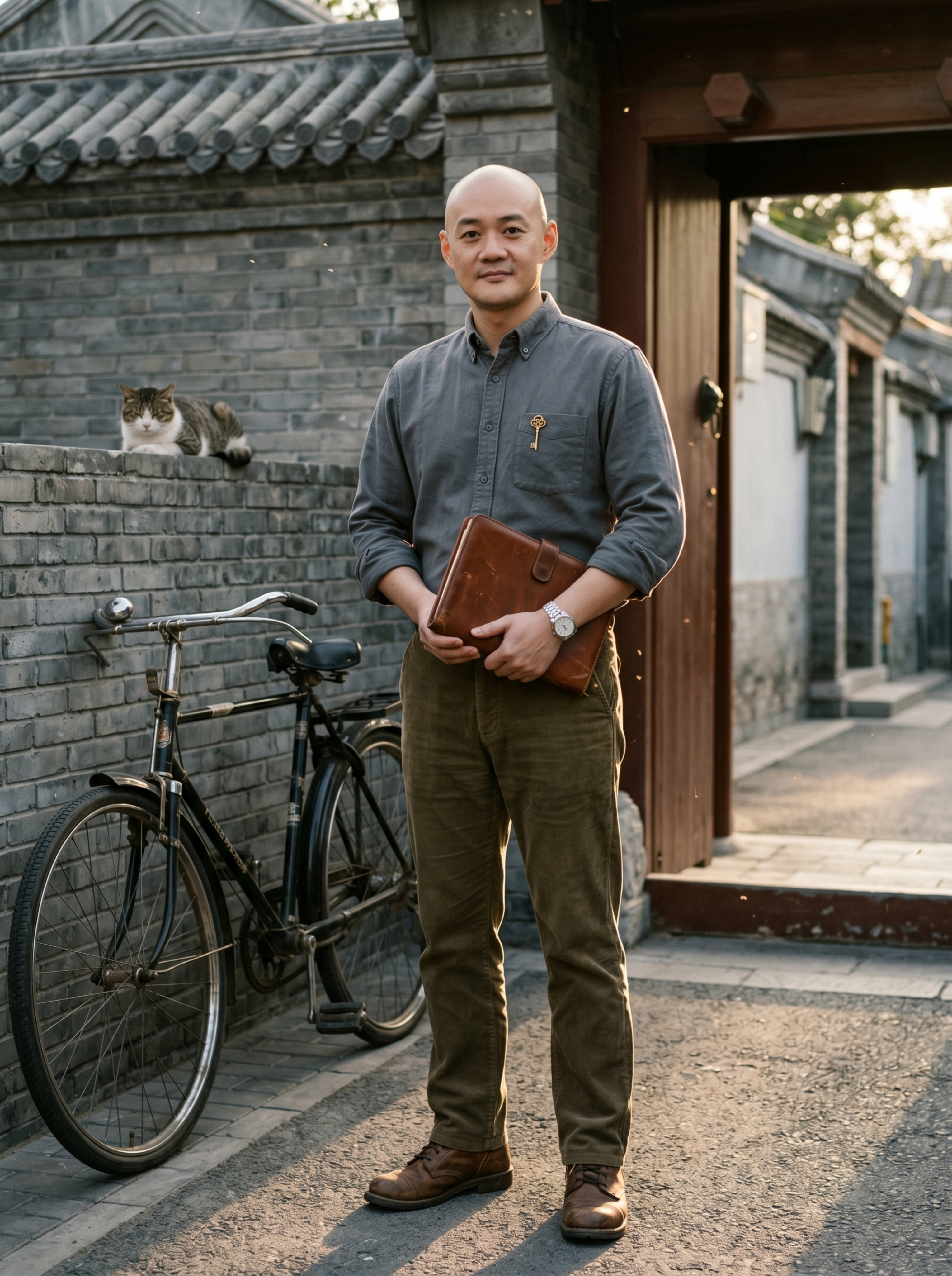 参考图片中的人物脸型、发型、年龄特征，更换服装和背景：上身穿烟… - 图片创意预览