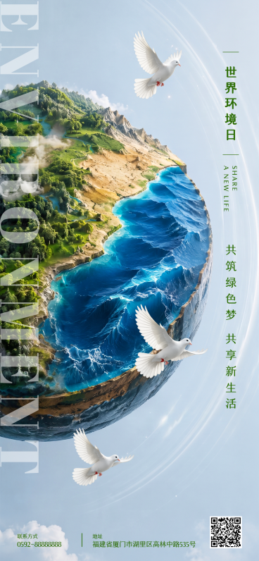 世界环境日公益宣传清新实景风手机全屏竖版海报预览效果