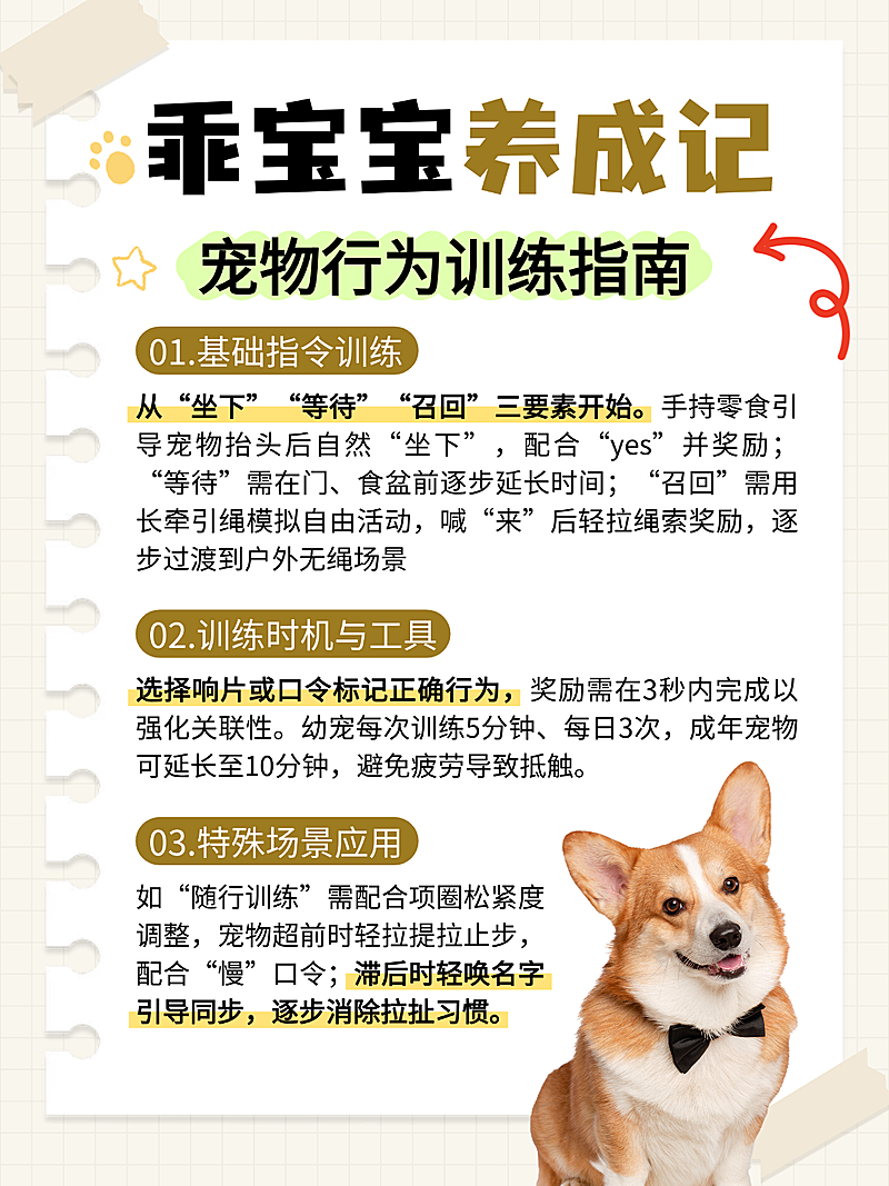 宠物训练知识分享可爱手账风小红书配图
