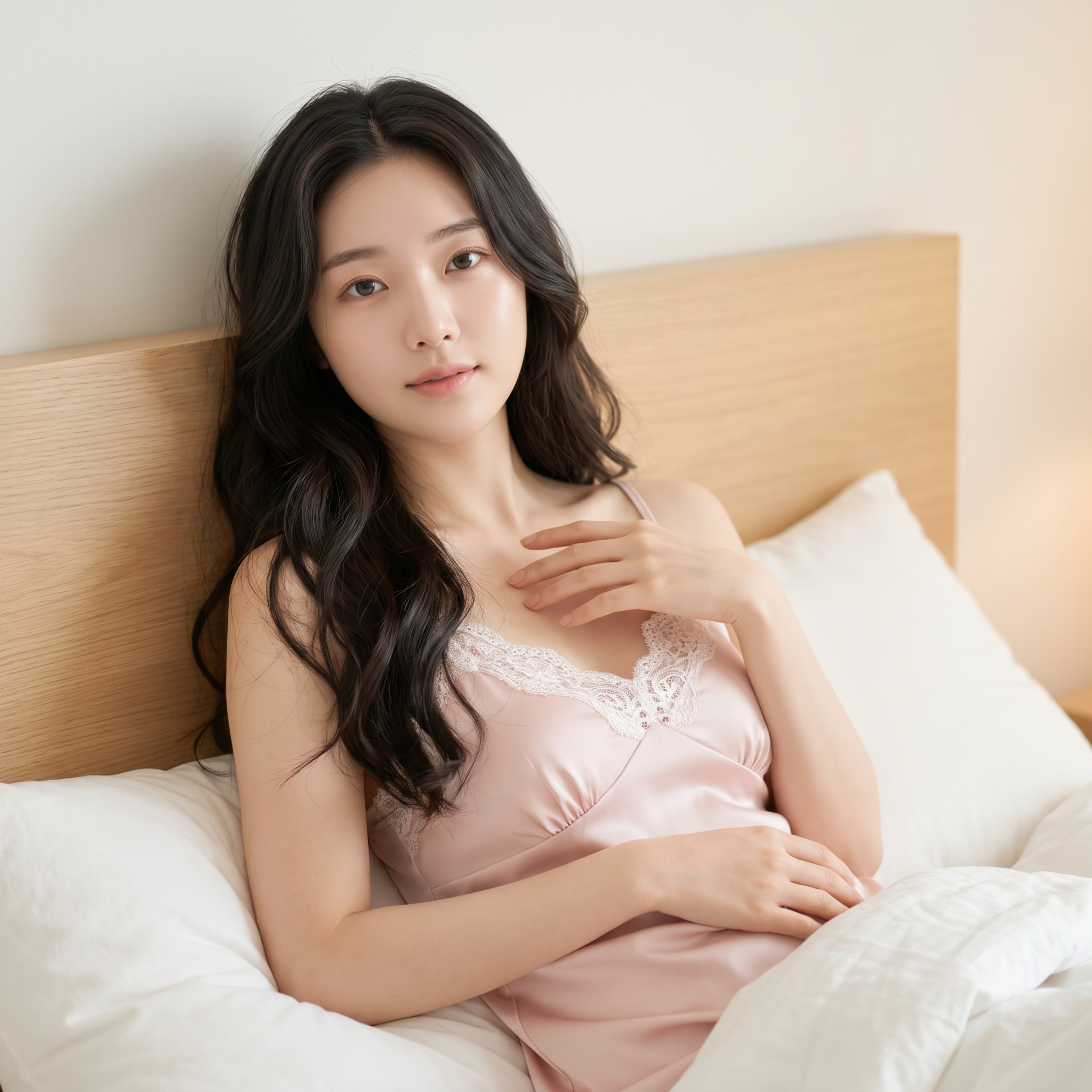超写实高清人像摄影，年轻东亚女性，柔和鹅蛋脸，皮肤白皙细腻，自… - 图片创意预览