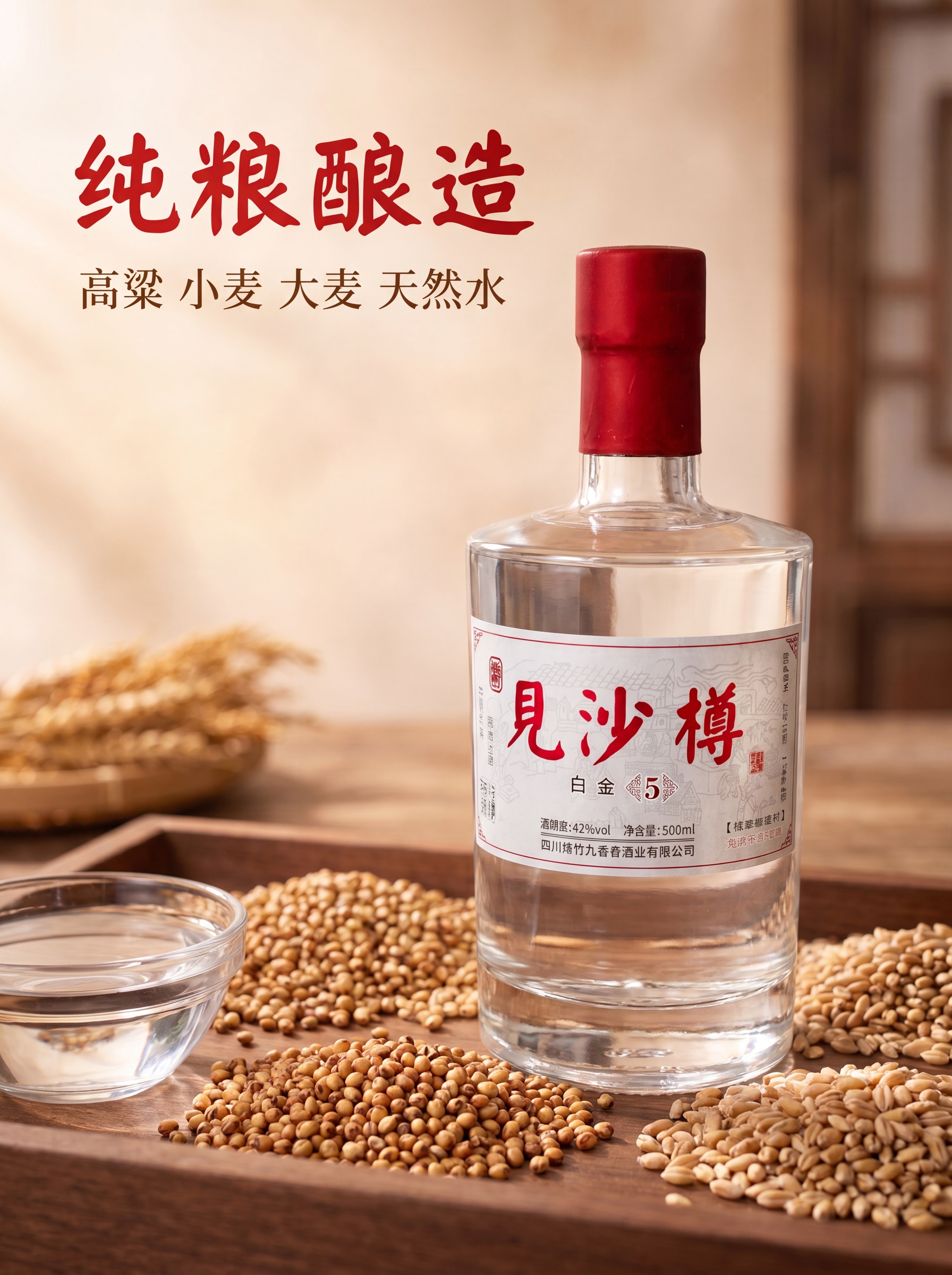[主图-4 酿造原料展示] 见沙樽白酒，展示酿造所用核心原料，… - 图片创意预览
