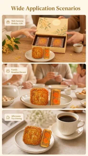「图片1」「图片1」，生成一套详情页，商品名称为双黄白莲蓉月饼，适配亚马逊平台，单图比例为9:16，需求屏数为8张。
1.头部产品简介 
Double Yolk White Lotus Seed Pa预览效果