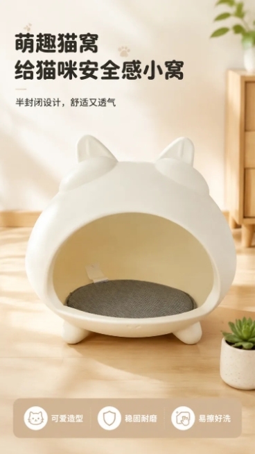 「图片1」，生成一套详情页，商品名称为猫屋，适配淘宝/天猫平台，单图比例为9:16，需求屏数为3张。「图片1」「图片1」「图片1」「图片1」「图片1」「图片1」预览效果