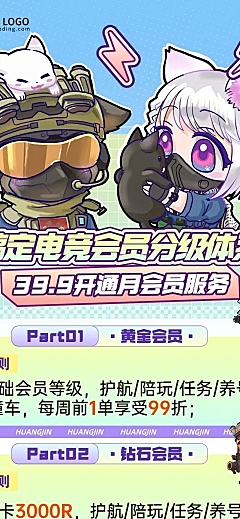 电竞游戏会员规则促销宣传卡通风长图海报