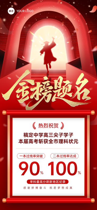 高考成绩喜报宣传喜庆感手机全屏竖版海报预览效果
