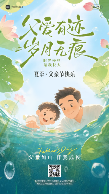 父亲节夏至祝福问候手绘卡通风通用手机竖版海报预览效果