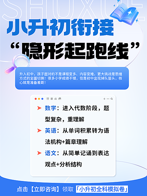 小升初衔接班招生宣传营销蓝色商务风小红书封面