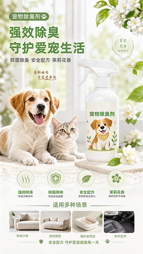 宠物除臭剂产品营销宣传清新感竖版海报