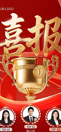 企业签约业绩喜报排行榜表彰商务风长图海报