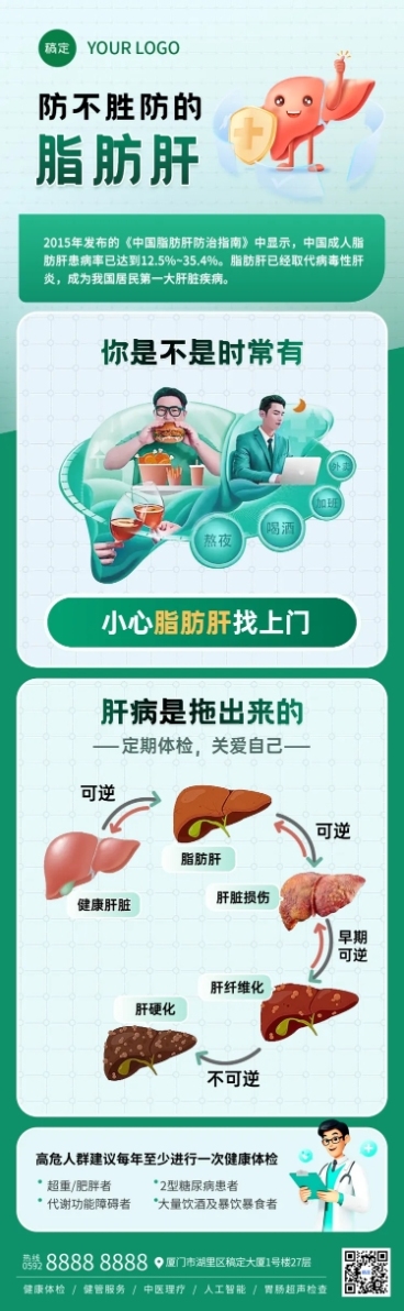 脂肪肝健康知识科普分享现代风长图海报预览效果