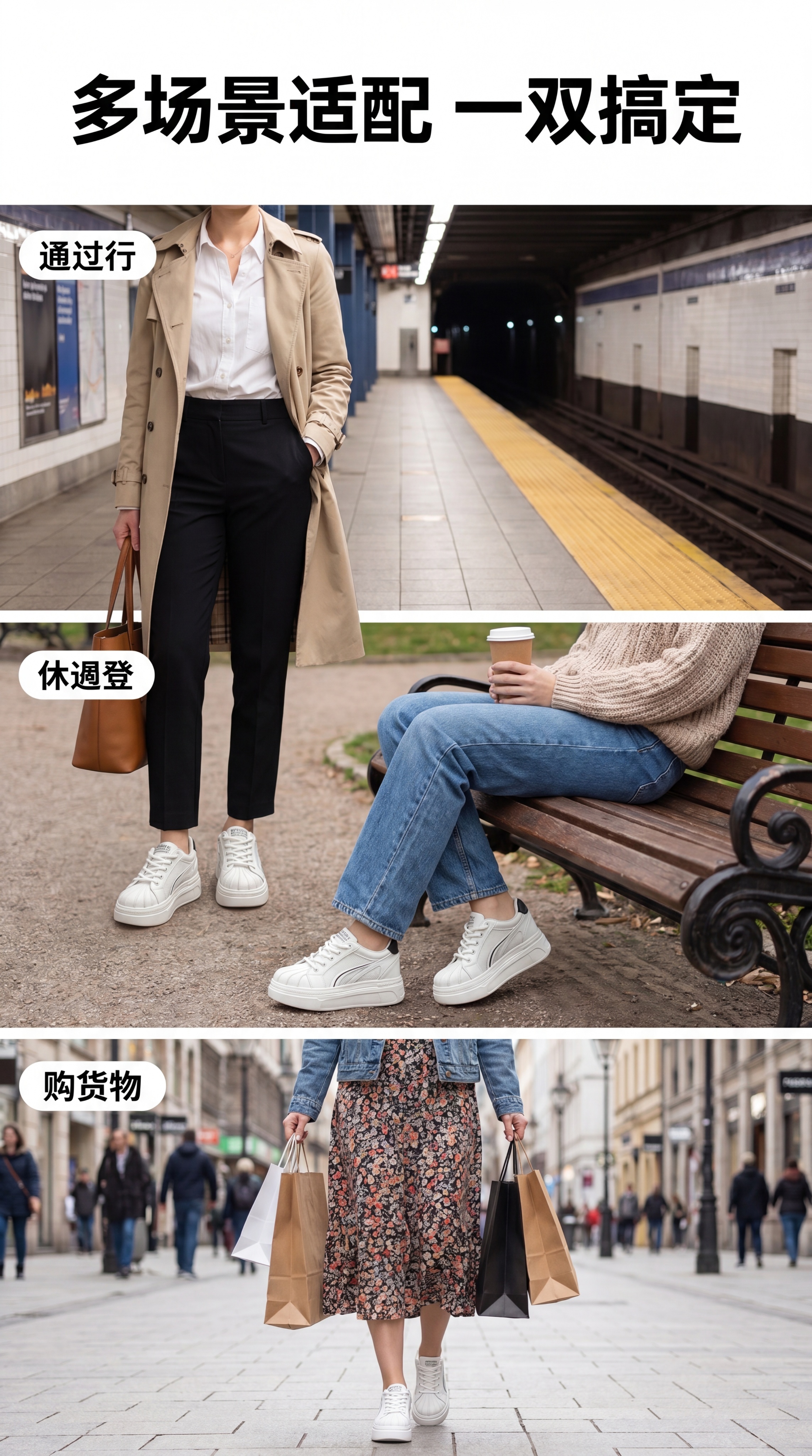 [第7屏] 多场景穿搭展示，网面贝壳头板鞋使用图1，三格拼图分… - 图片创意预览