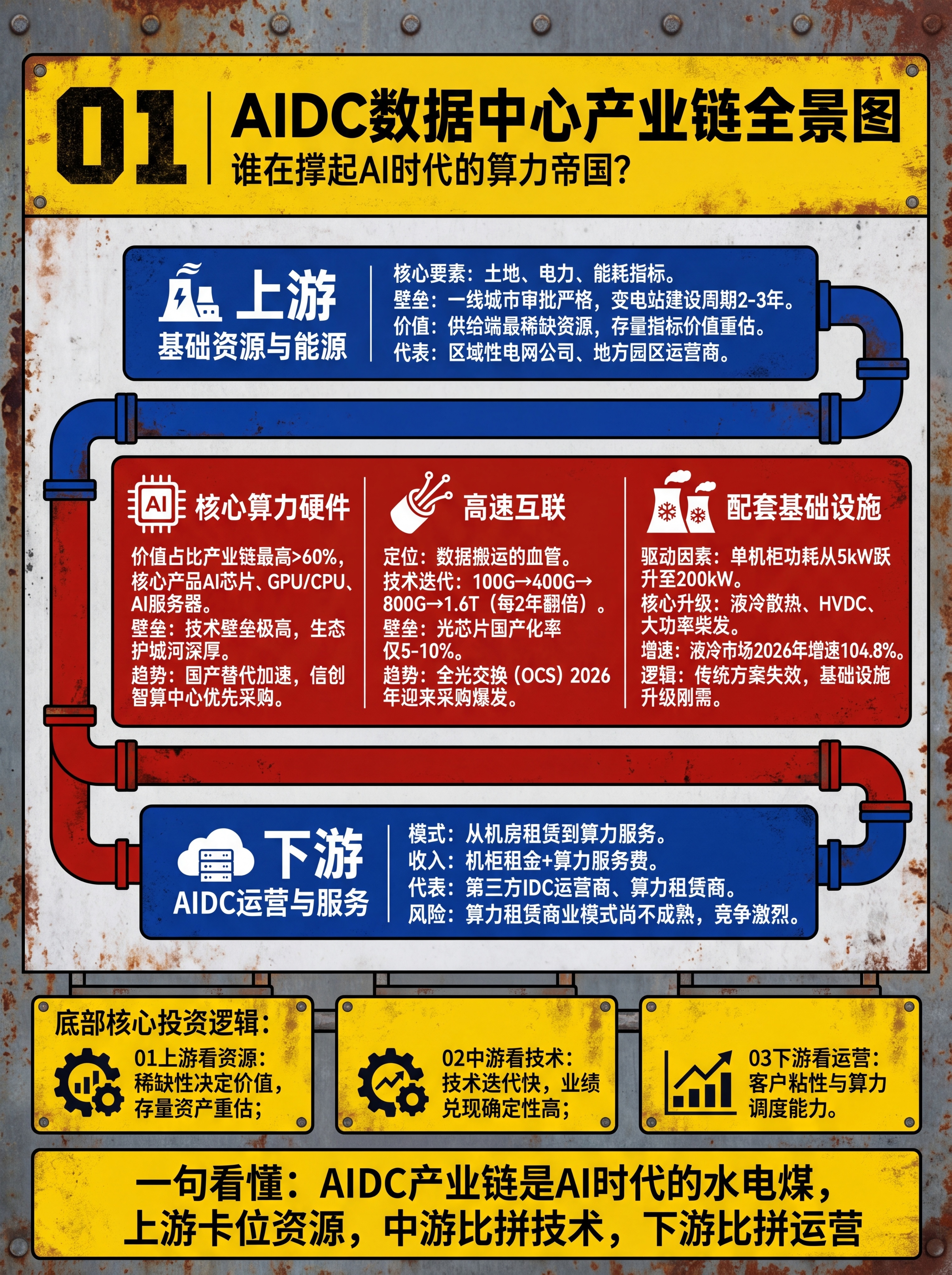 生成一张AIDC数据中心产业链全景图，风格和参考图一致，复古做… - 图片创意预览