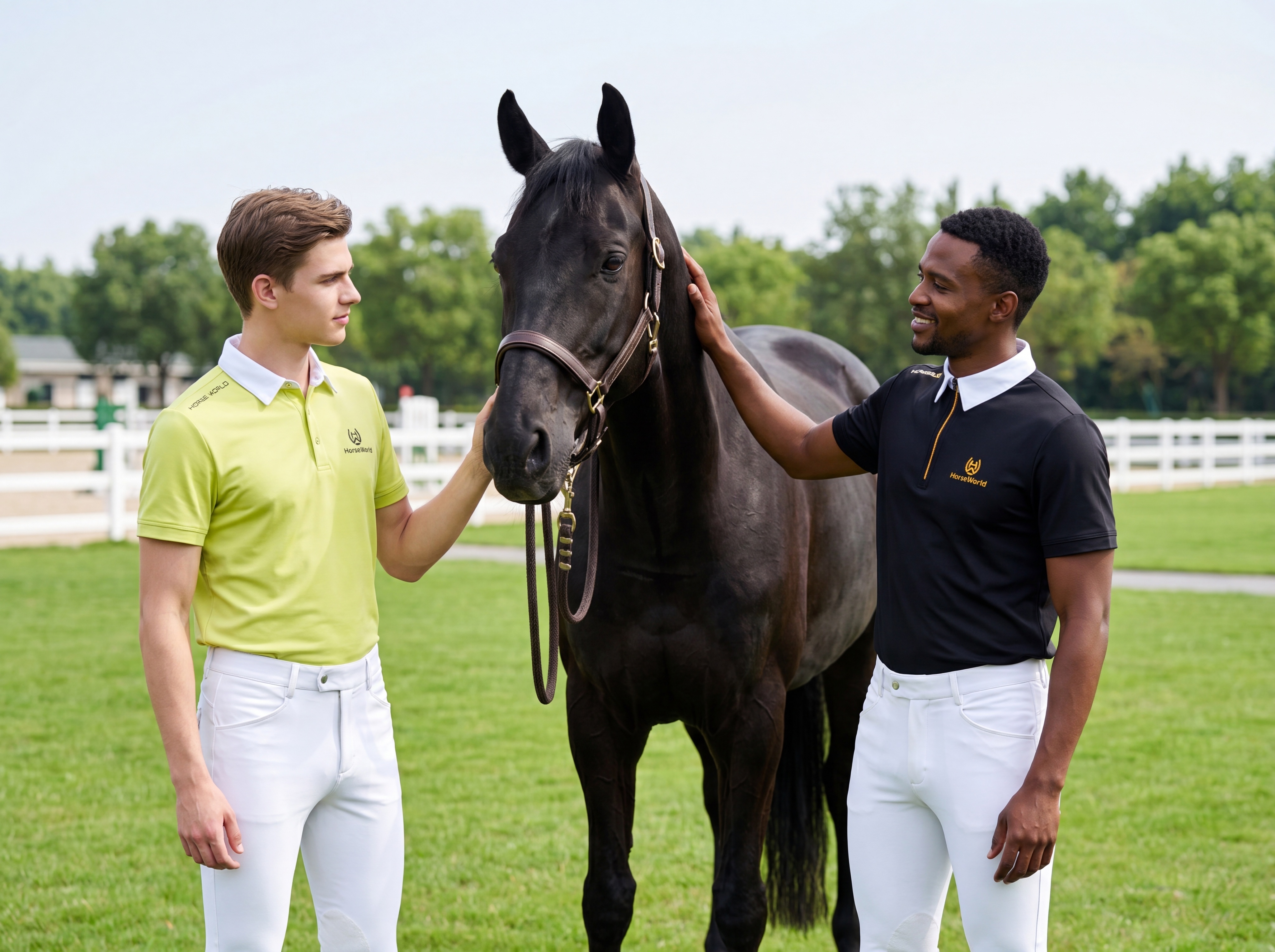 左侧18-25岁欧美男超模穿着果绿色翻领短袖马术polo（完整… - 图片创意预览