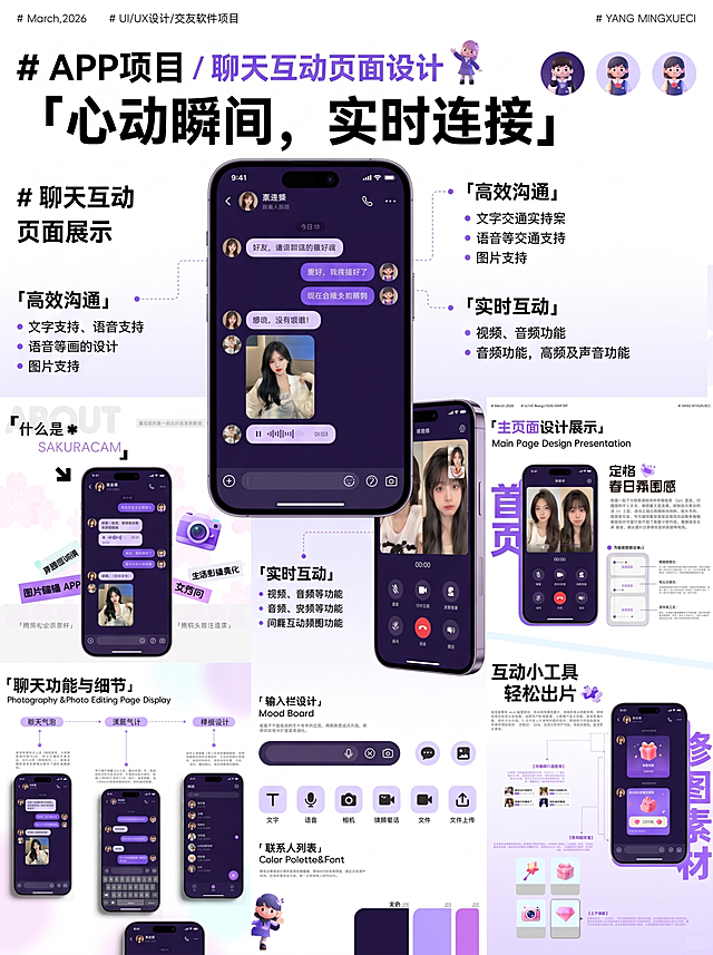 「图片1」「图片1」，按照图二的展示详情风格类型，把图一app设计页生成符合图一内容一套详情页交友软件，适配淘宝/天猫平台，单图比例为3:4，需求屏数为7张。